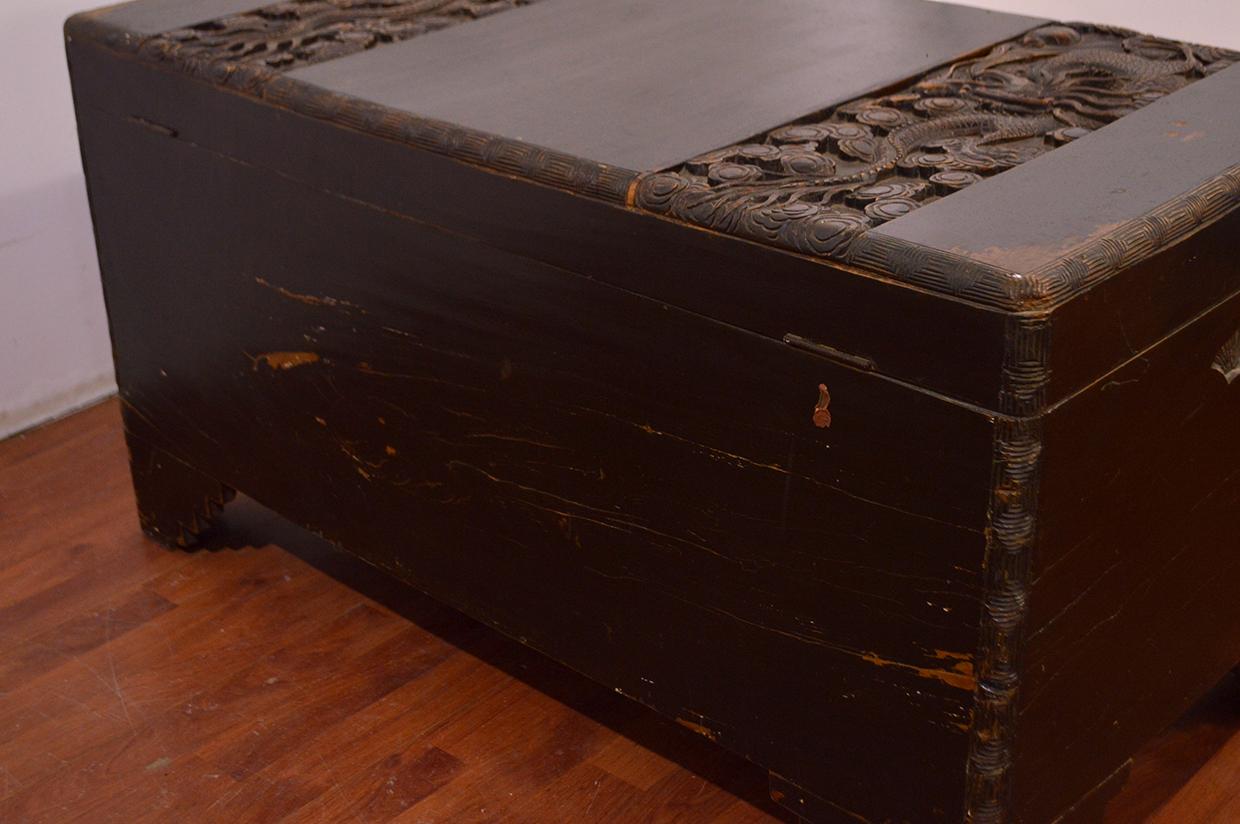 Late 18th Century 18th Century Chinese Camphor Wood Trunk with Carved Decoration