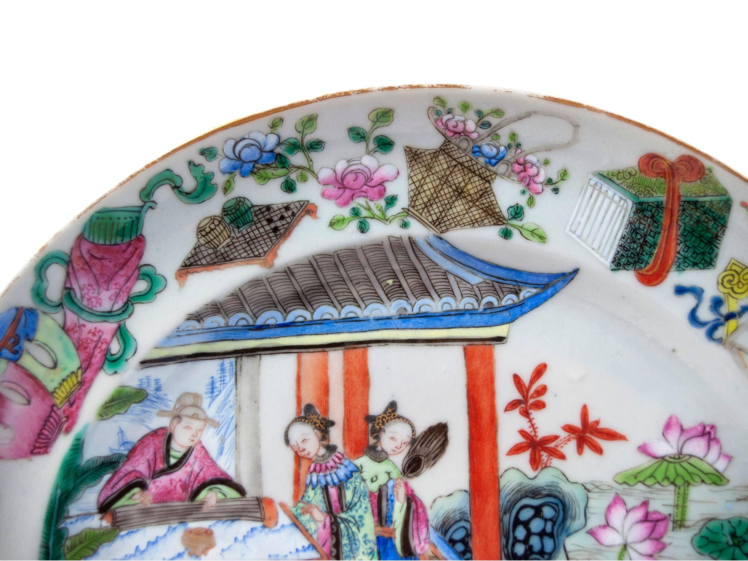 Chinese Canton Famille Rose Plate, ca. 1840 For Sale