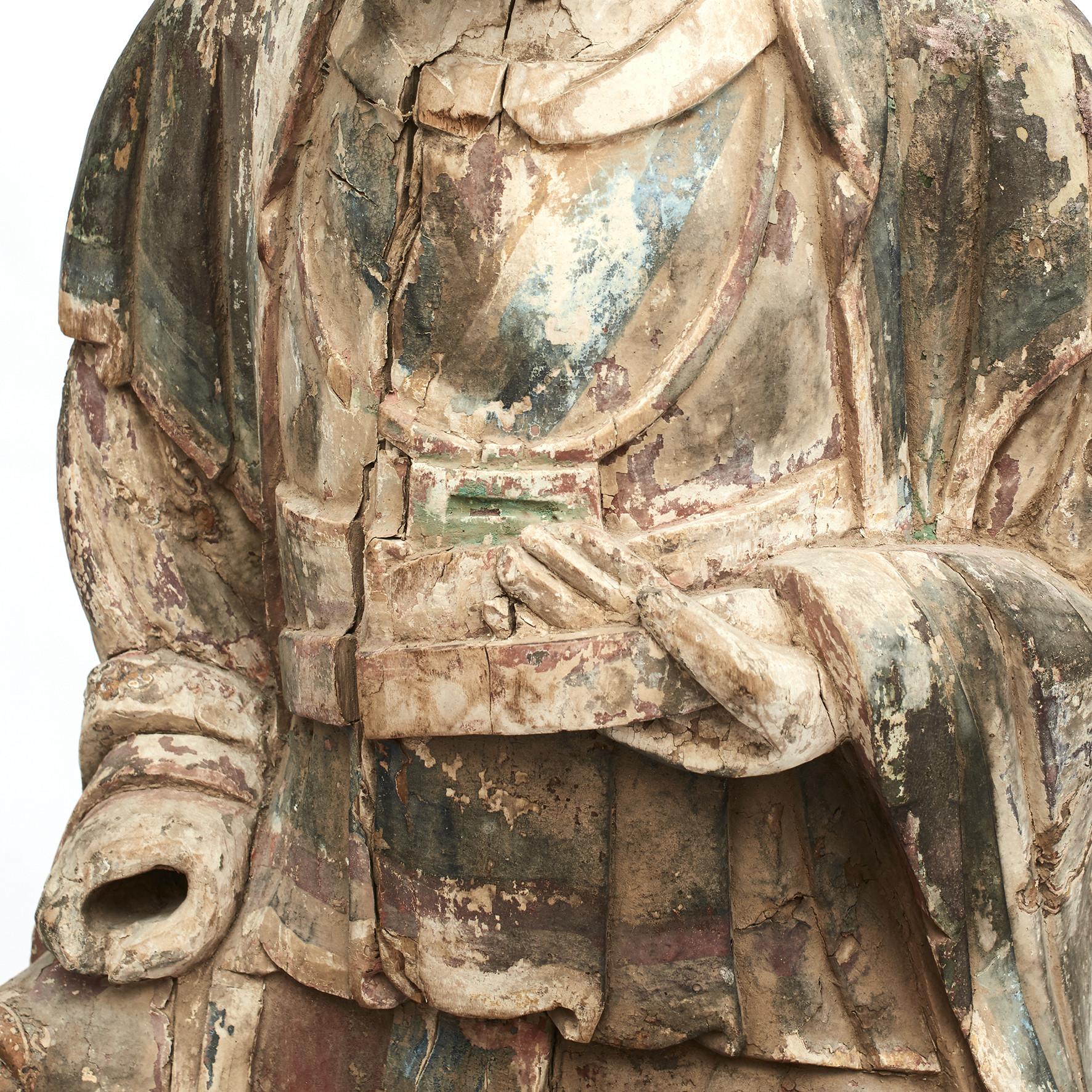 18th Century Chinese Carved and Painted Wood Figure of a Chinese Official 3