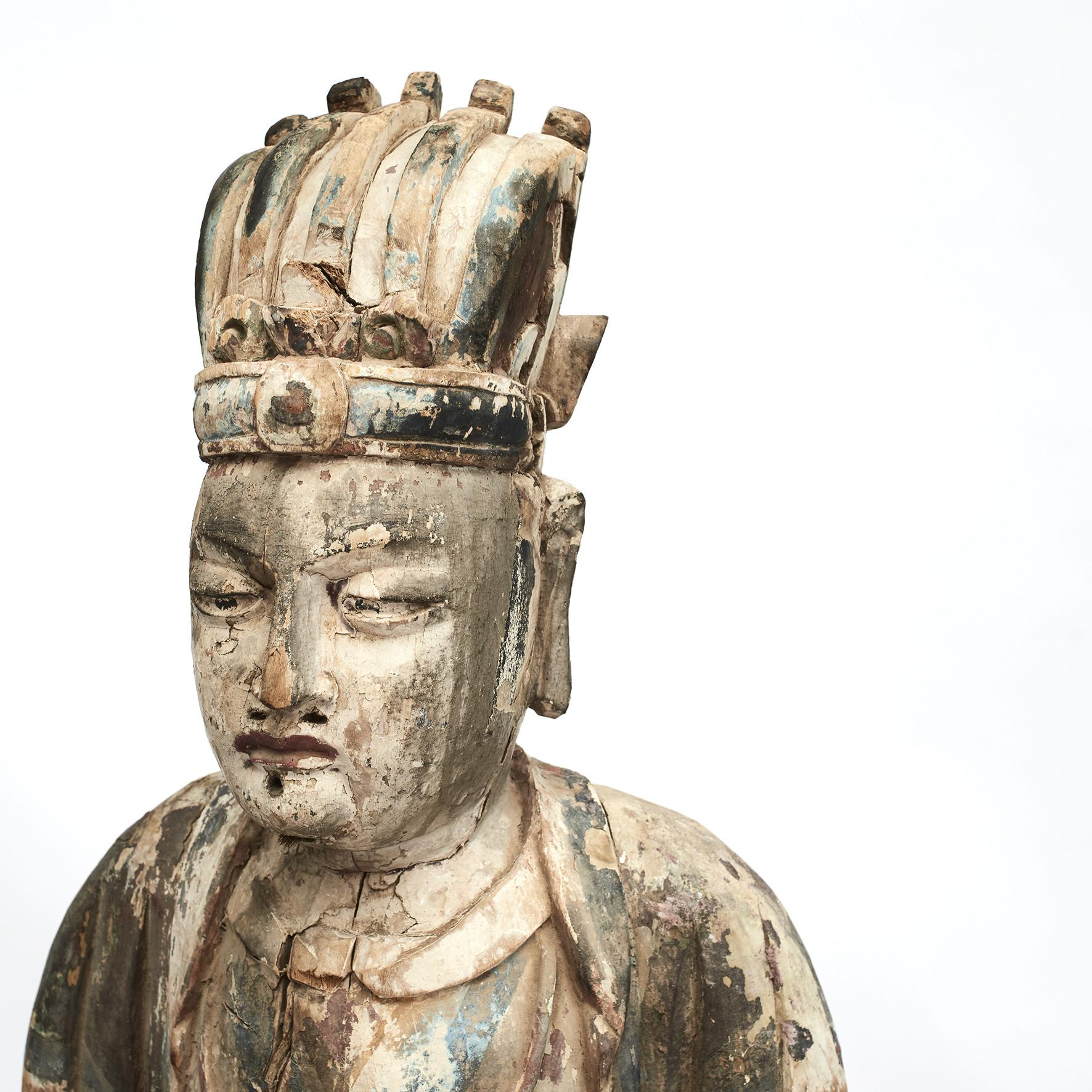 Polychromed 18th Century Chinese Carved and Painted Wood Figure of a Chinese Official