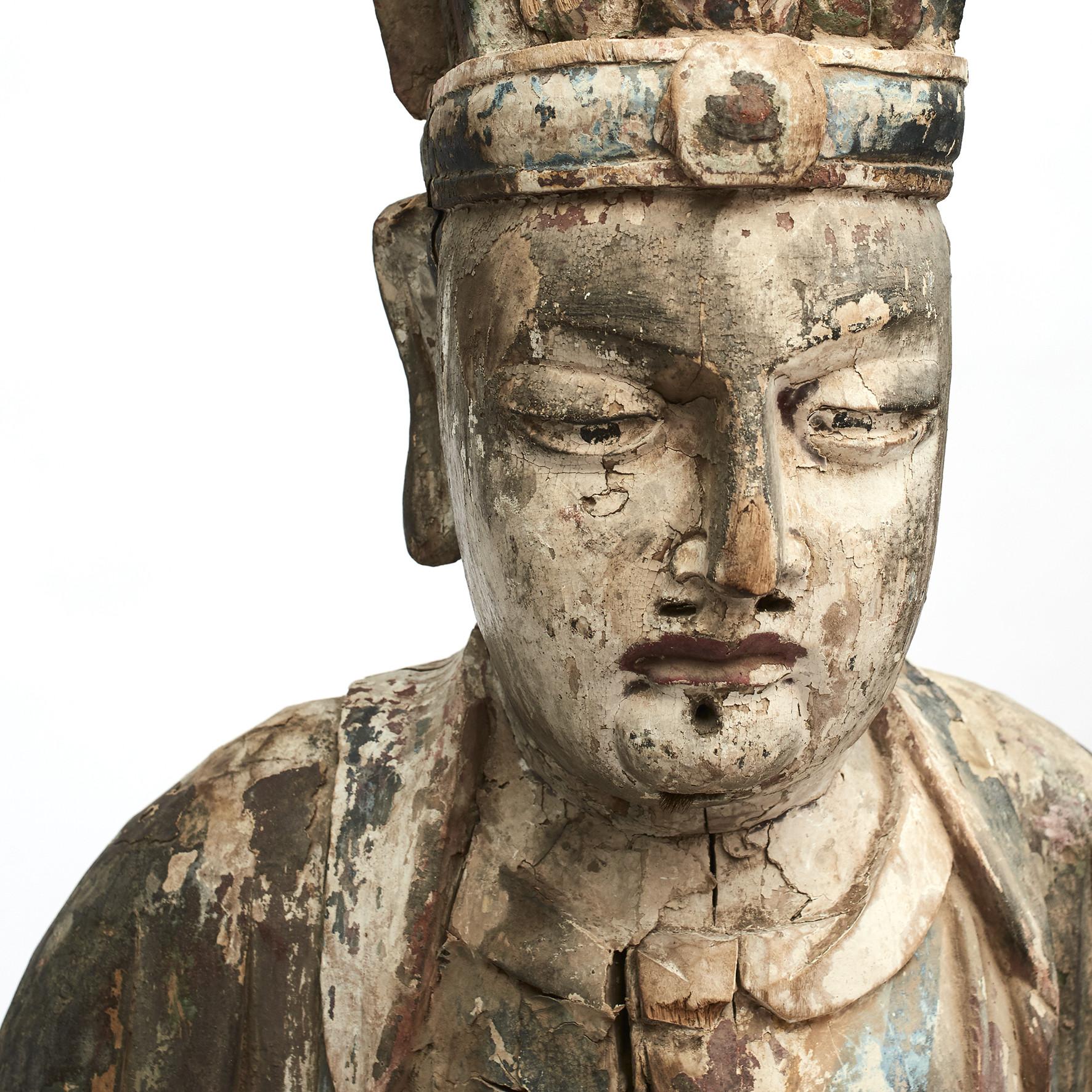 18th Century and Earlier 18th Century Chinese Carved and Painted Wood Figure of a Chinese Official