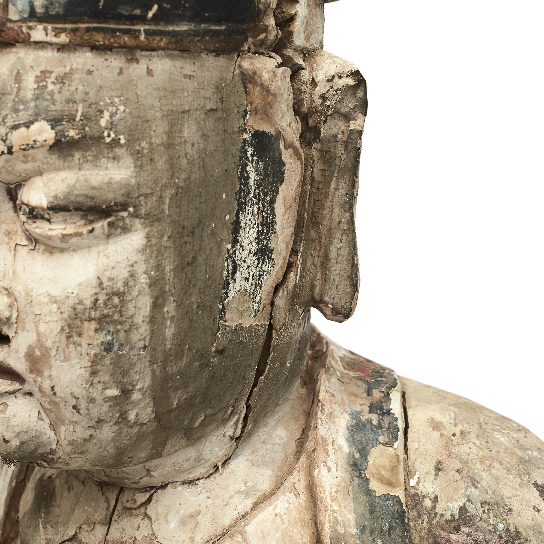 18th Century Chinese Carved and Painted Wood Figure of a Chinese Official 1