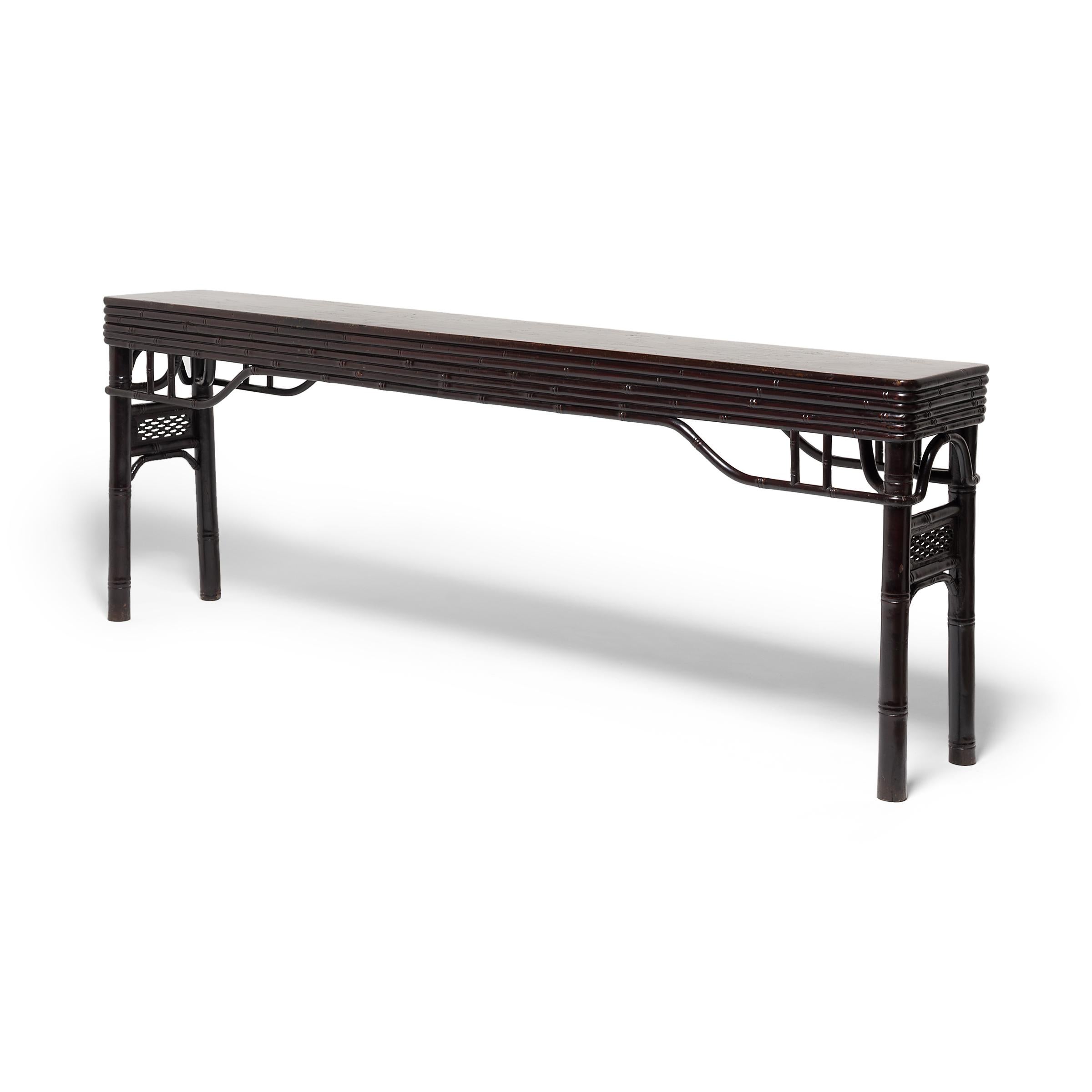 Qing Chinese Faux Bamboo Walnut Console Table, c. 1750 For Sale