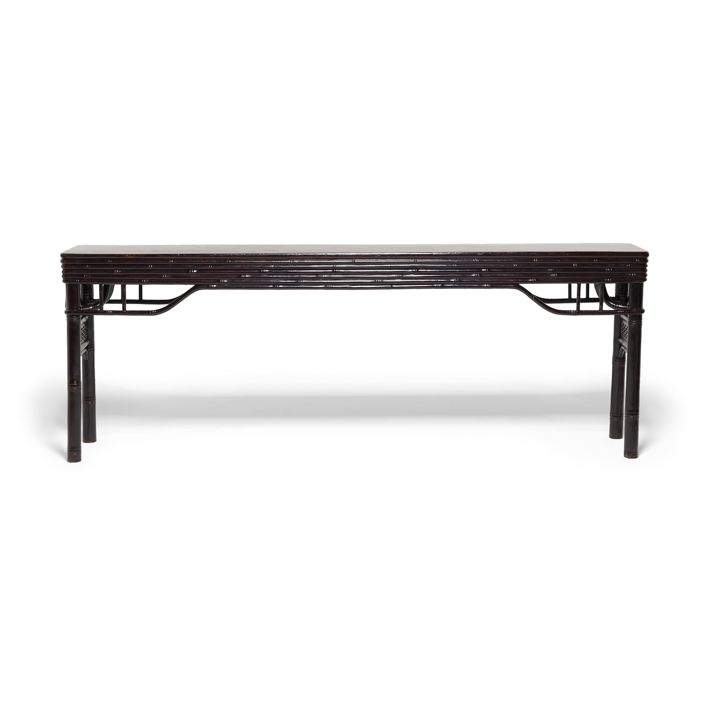 Lacquered Chinese Faux Bamboo Walnut Console Table, c. 1750 For Sale