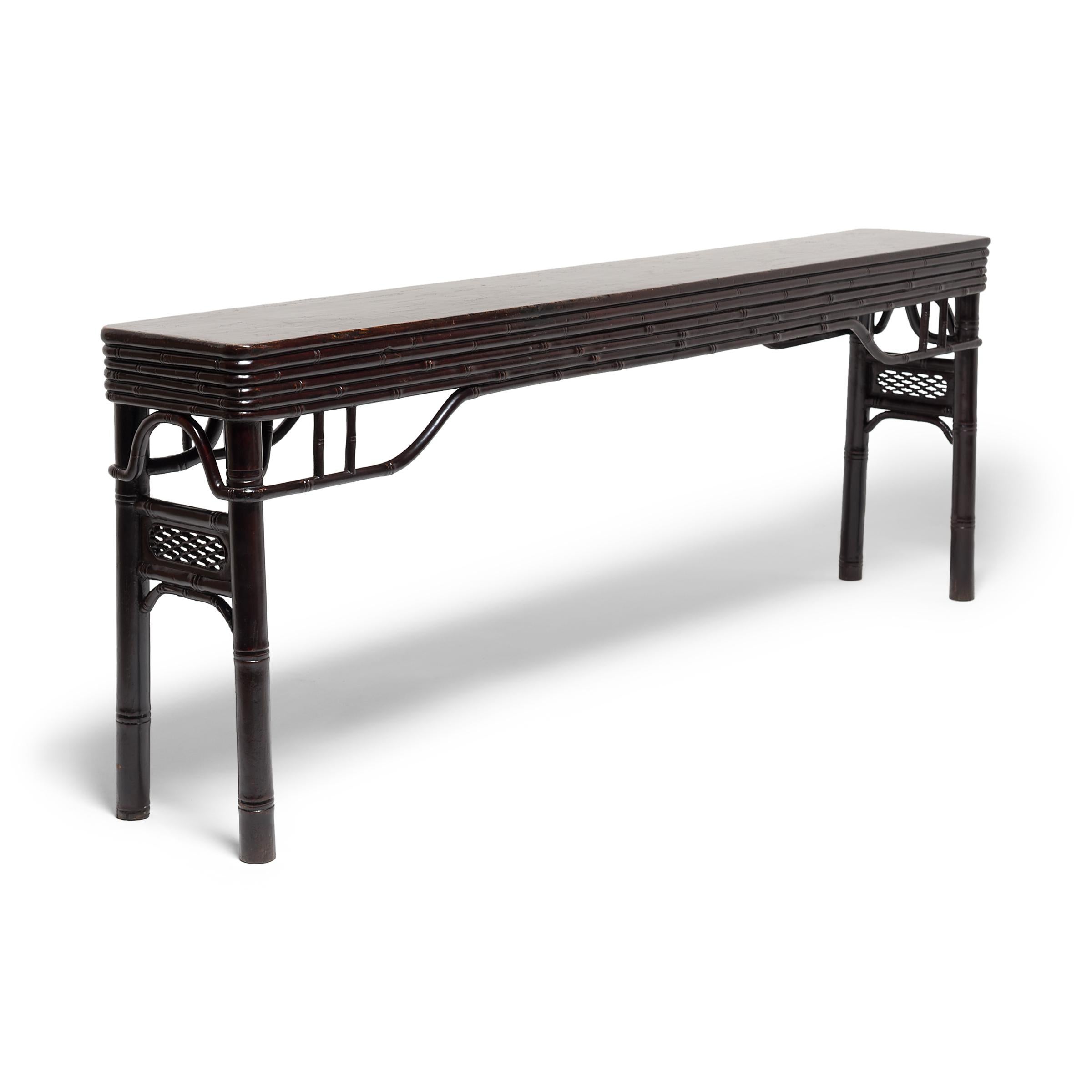 Chinese Faux Bamboo Walnut Console Table, c. 1750
