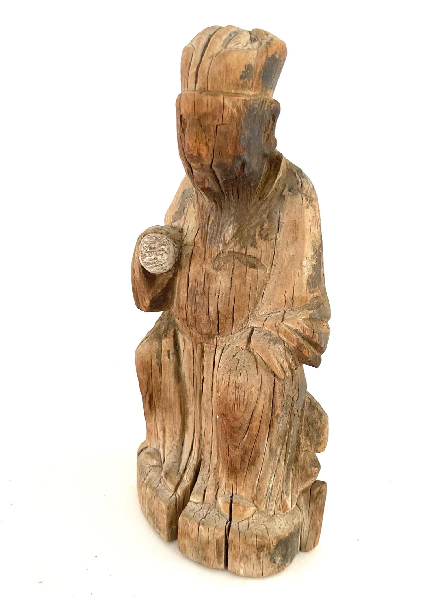 18. Jahrhundert Chinesisch geschnitzt Holz Alter Gott im Angebot 6