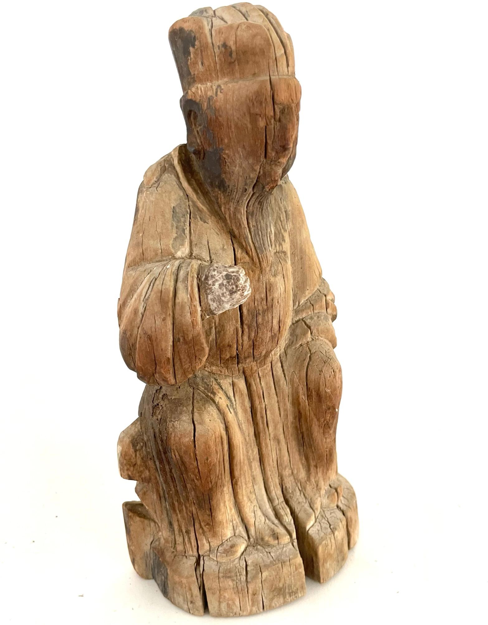 18. Jahrhundert Chinesisch geschnitzt Holz Alter Gott (Handgeschnitzt) im Angebot