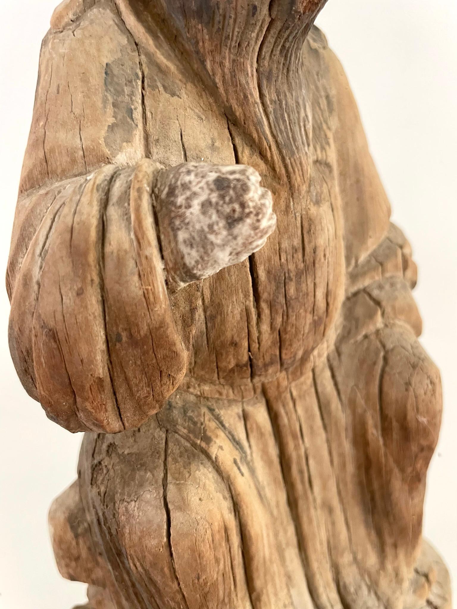 18. Jahrhundert Chinesisch geschnitzt Holz Alter Gott im Angebot 1