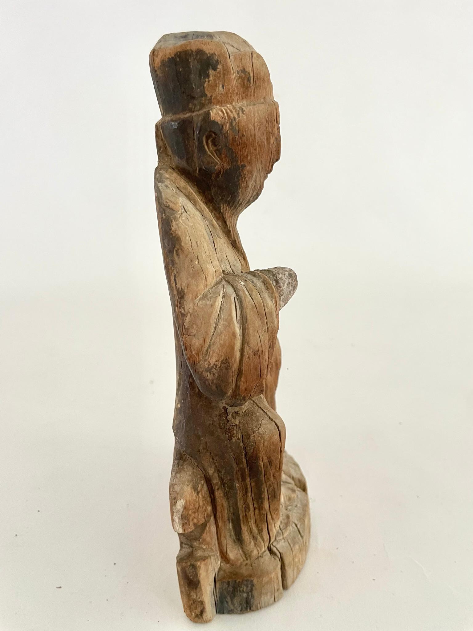 18. Jahrhundert Chinesisch geschnitzt Holz Alter Gott im Angebot 3