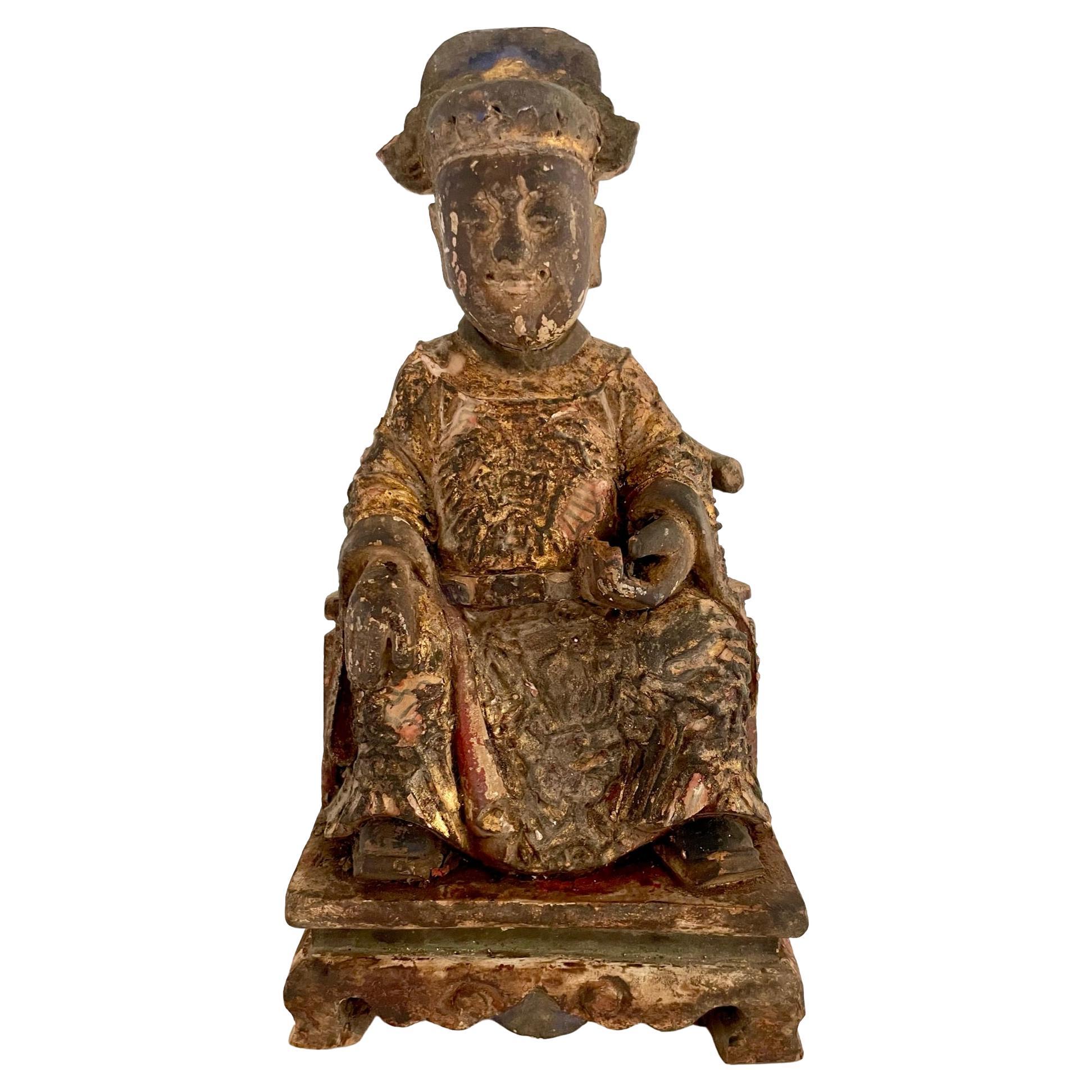 18th Century Chinese Carved Wooden Alter God For Sale