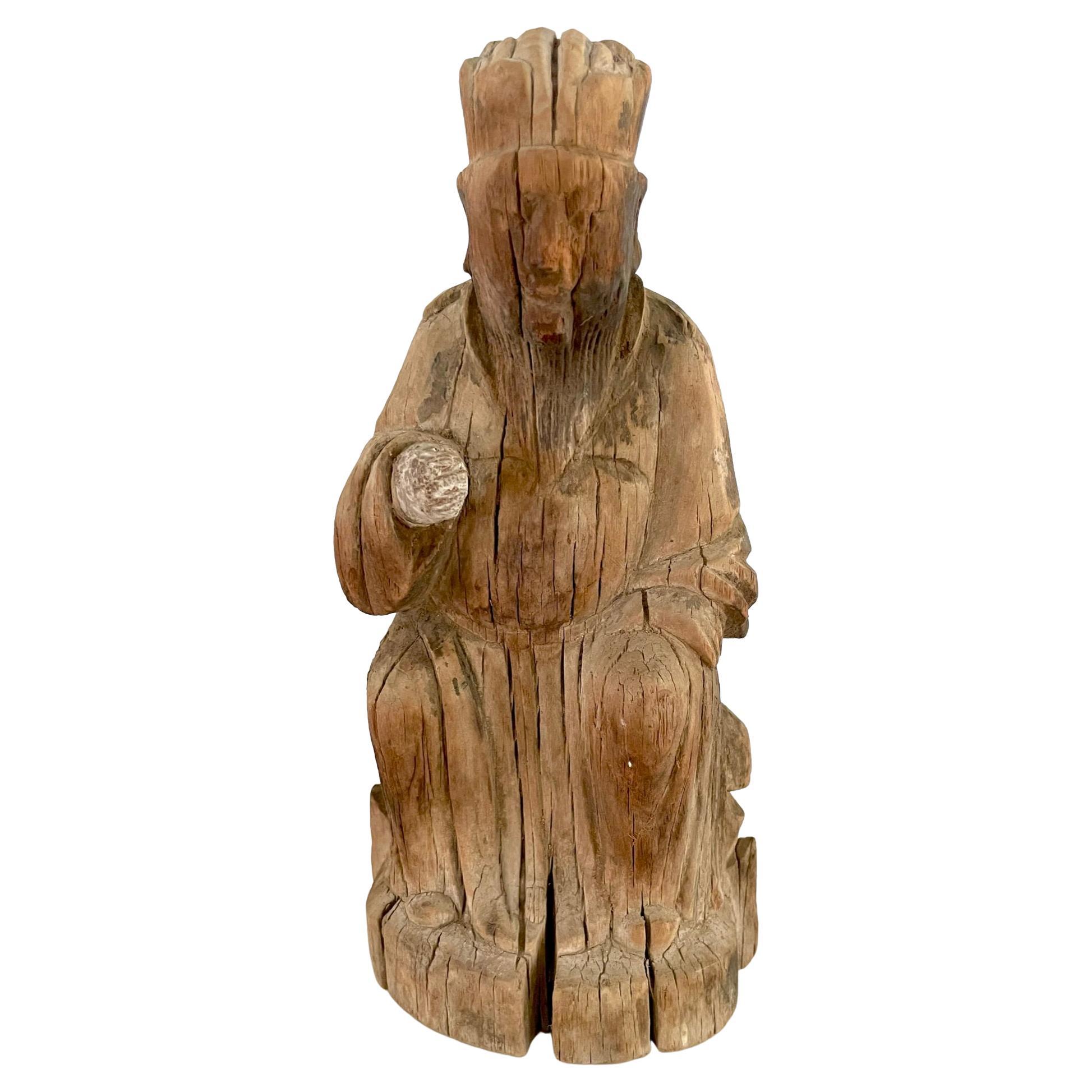 18. Jahrhundert Chinesisch geschnitzt Holz Alter Gott im Angebot