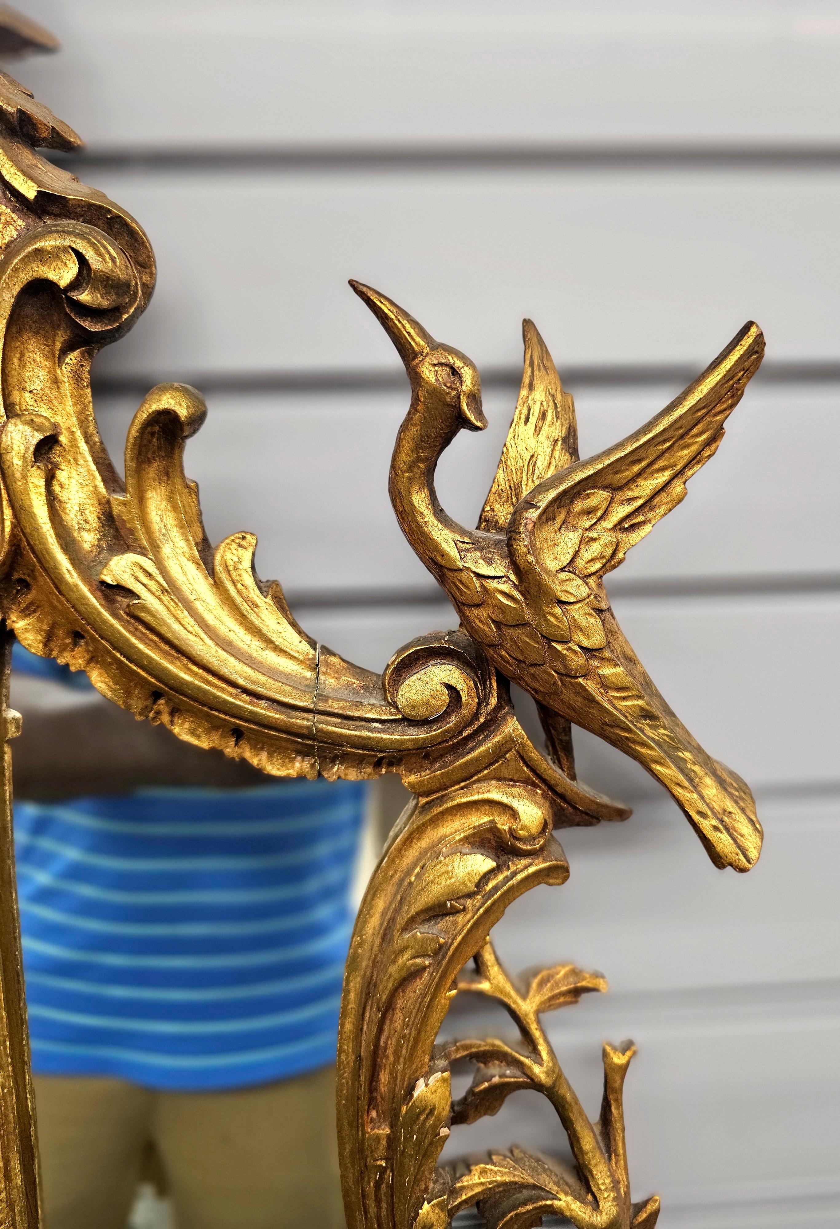 XVIII secolo 18th Century Chinese Chippendale Giltwood Over Mantel / Fireplace Mirror in vendita