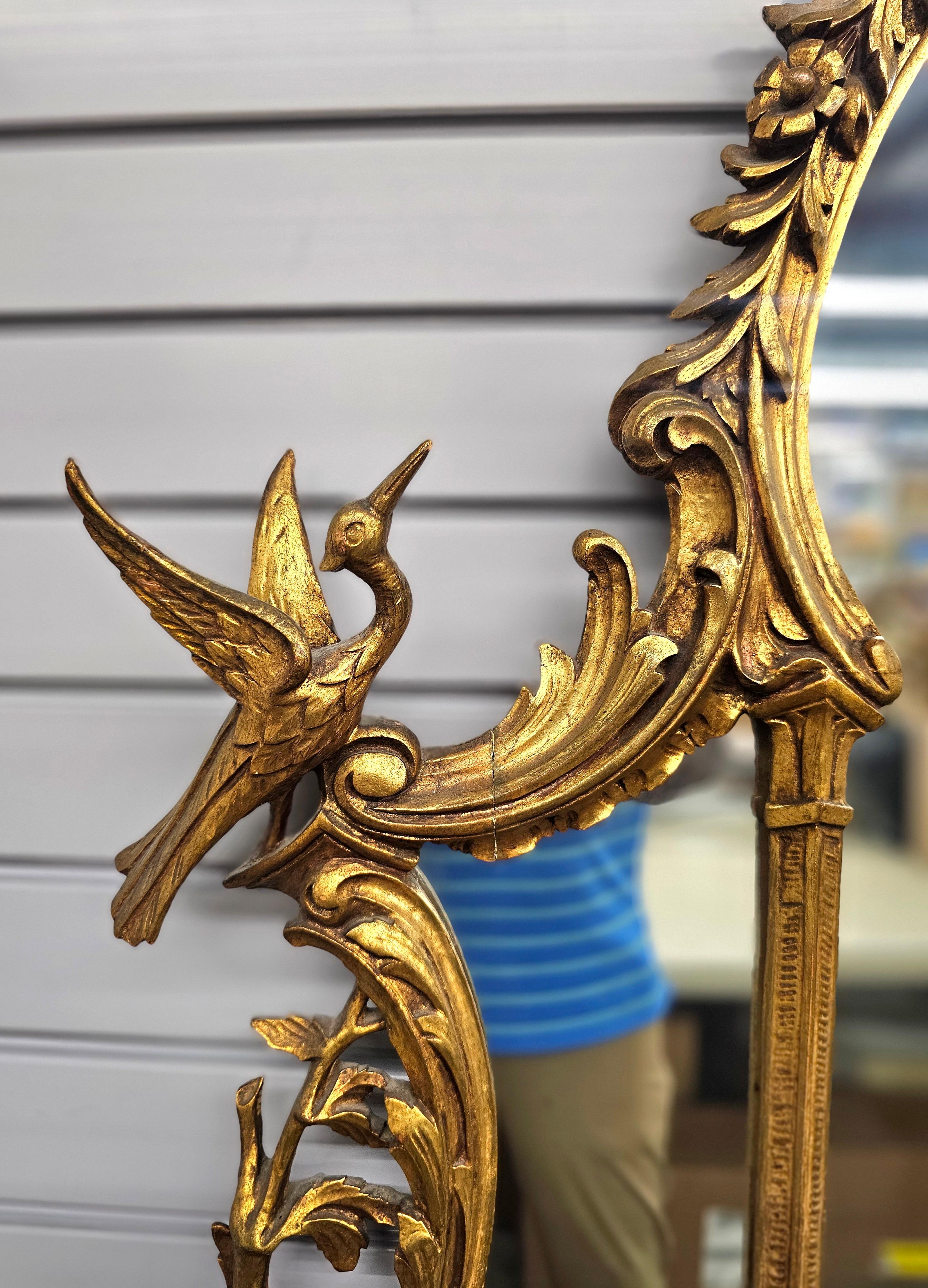 Specchio 18th Century Chinese Chippendale Giltwood Over Mantel / Fireplace Mirror in vendita