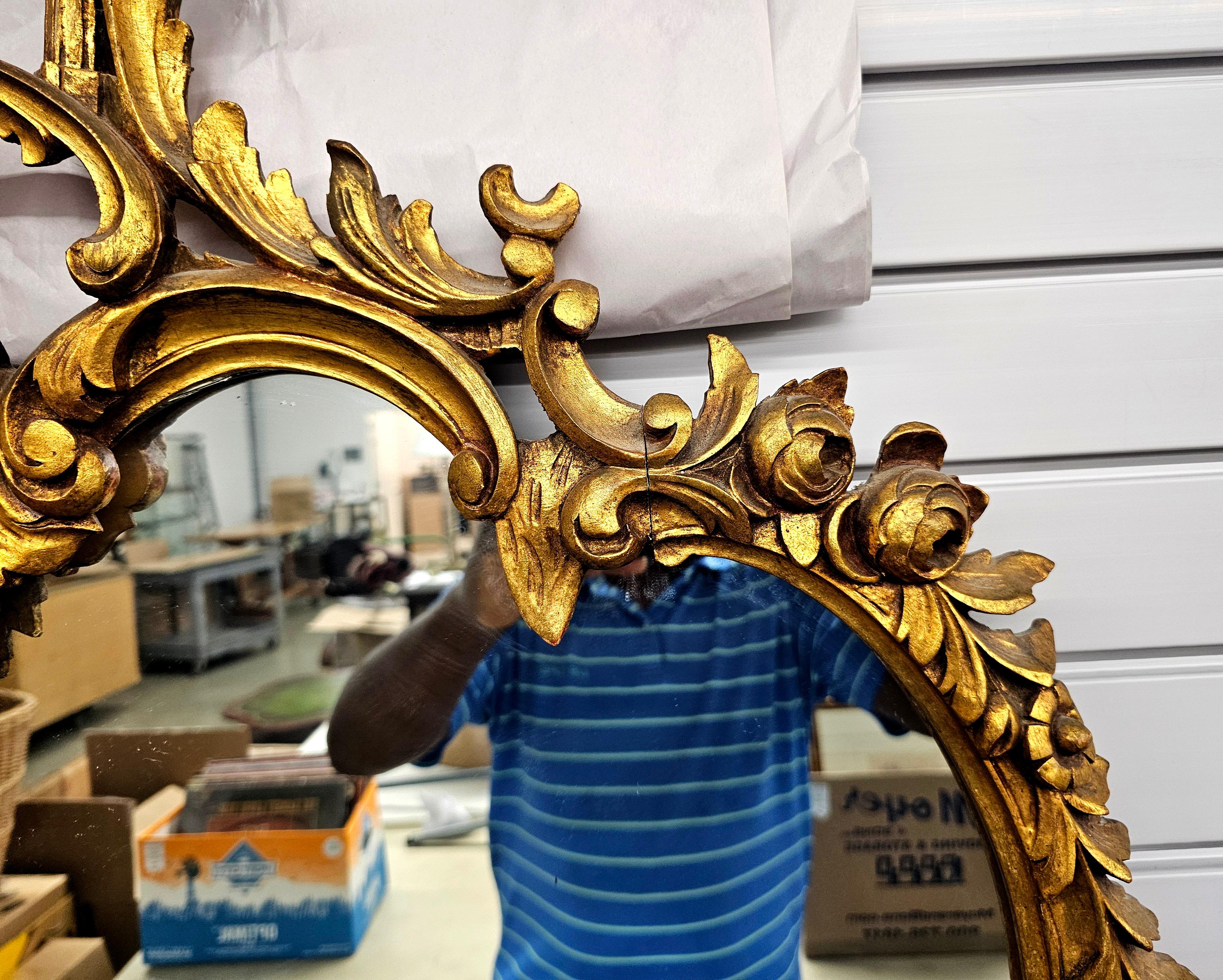Dorato 18th Century Chinese Chippendale Giltwood Over Mantel / Fireplace Mirror in vendita