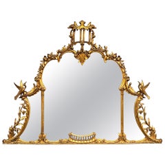 18th Century Chinese Chippendale Giltwood Over Mantel / Fireplace Mirror