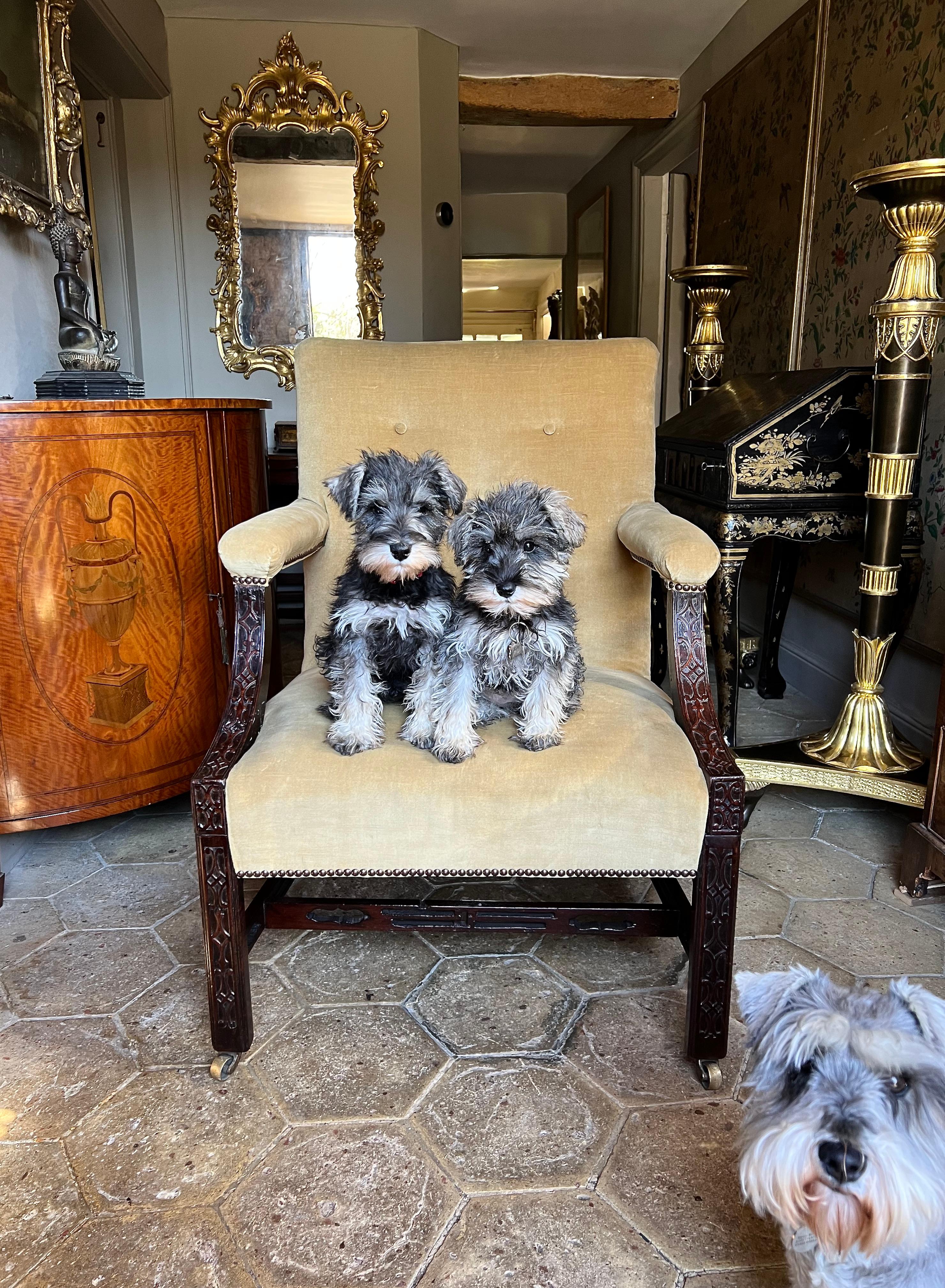 George III 18th Century Chinese Chippendale Mahogany Gainsborough Library Armchair For Sale