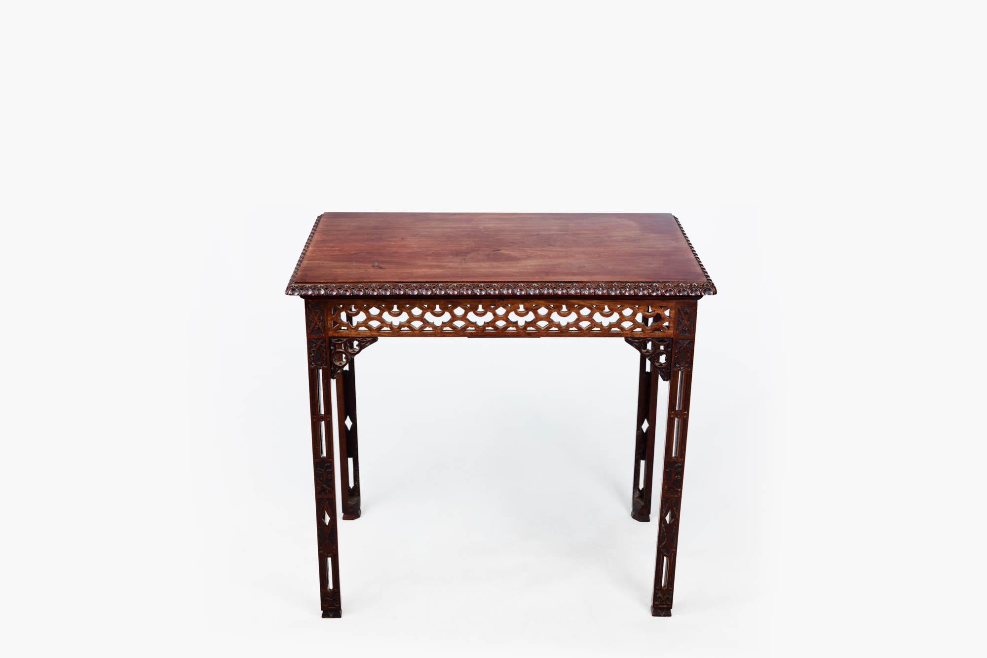 Carved 18th Century Chinese Chippendale Mahogany Silver Table For Sale