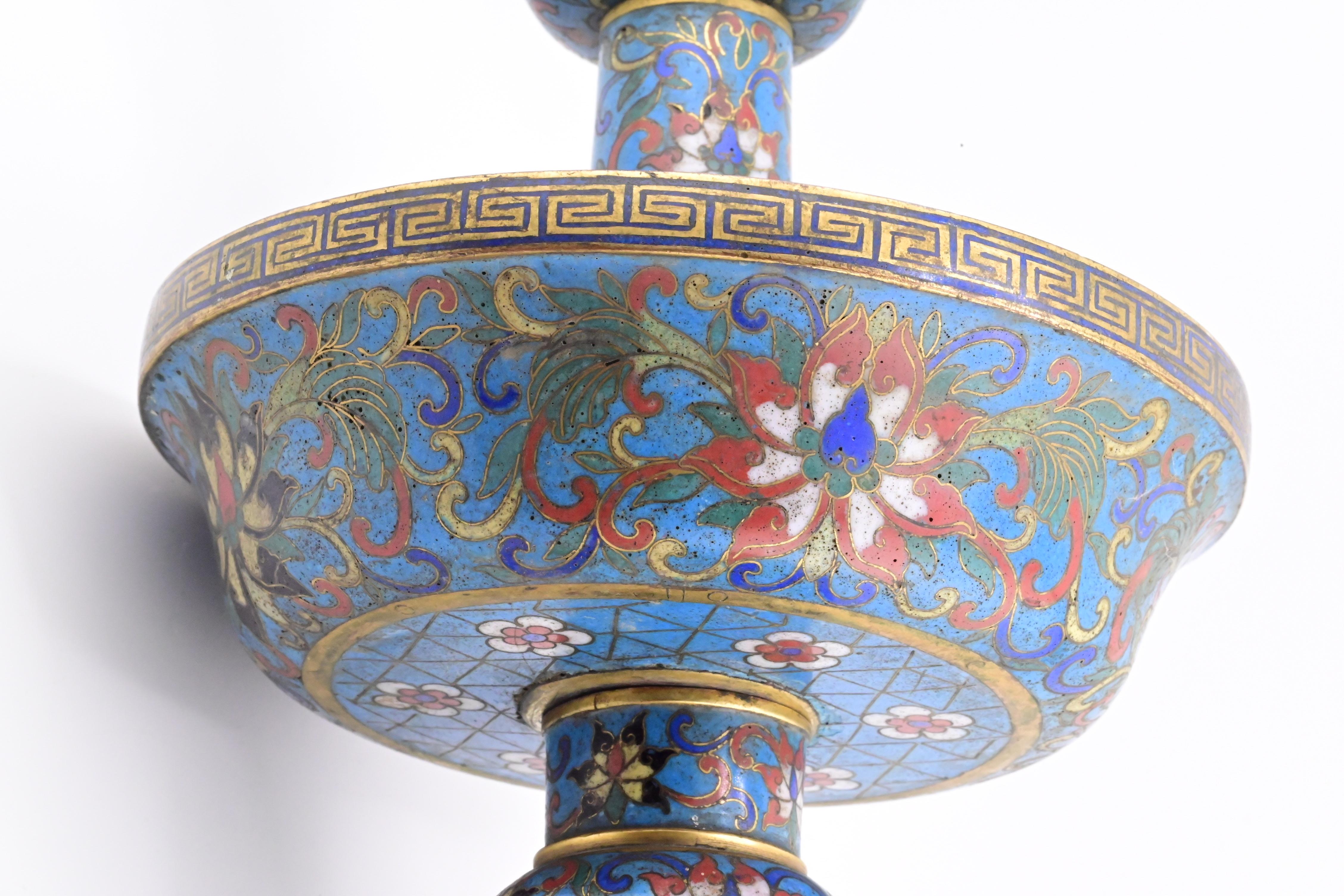 18th Century Chinese Cloisonné Bronze Candle Holder Qianlong Period For Sale 1