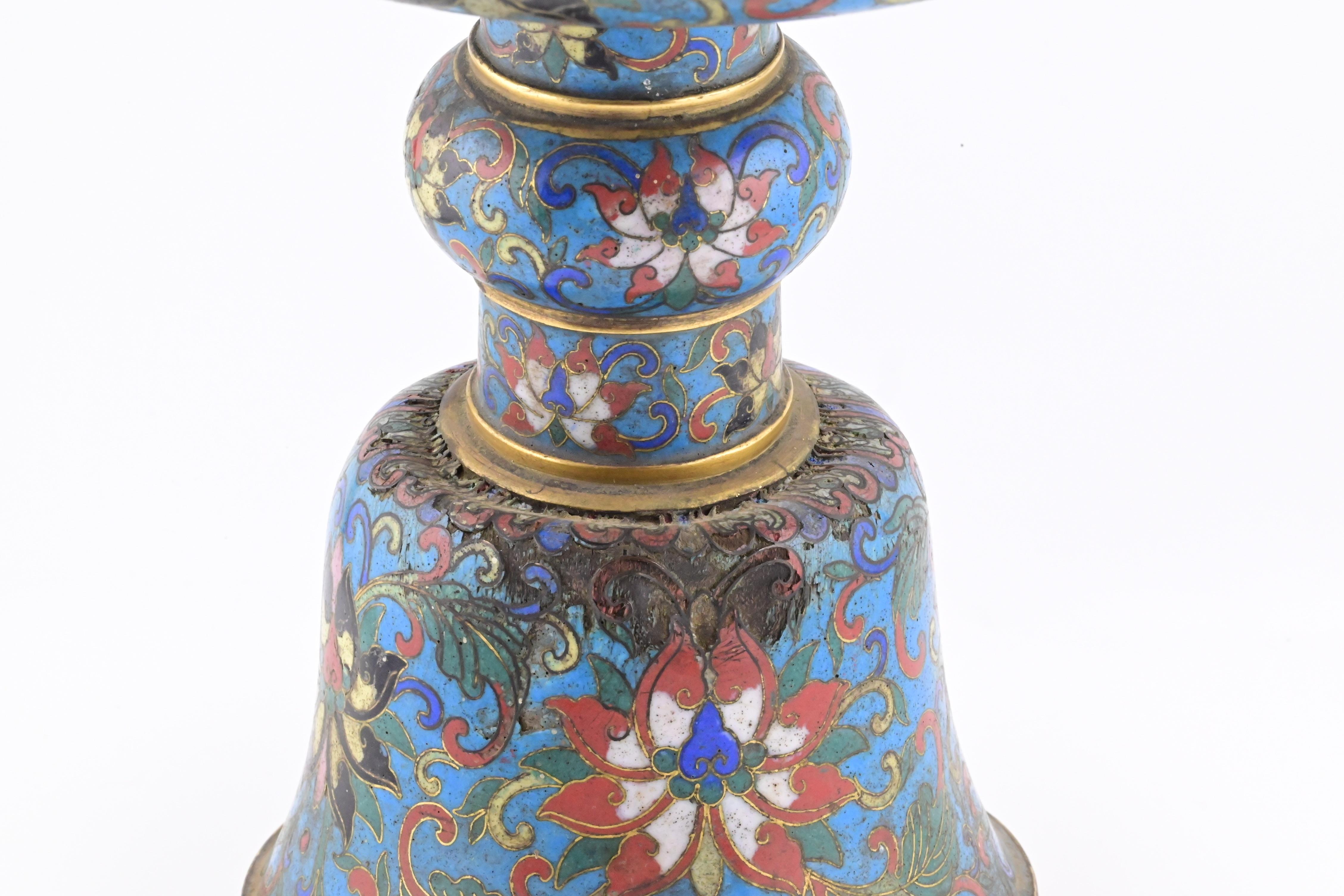 18th Century Chinese Cloisonné Bronze Candle Holder Qianlong Period For Sale 2
