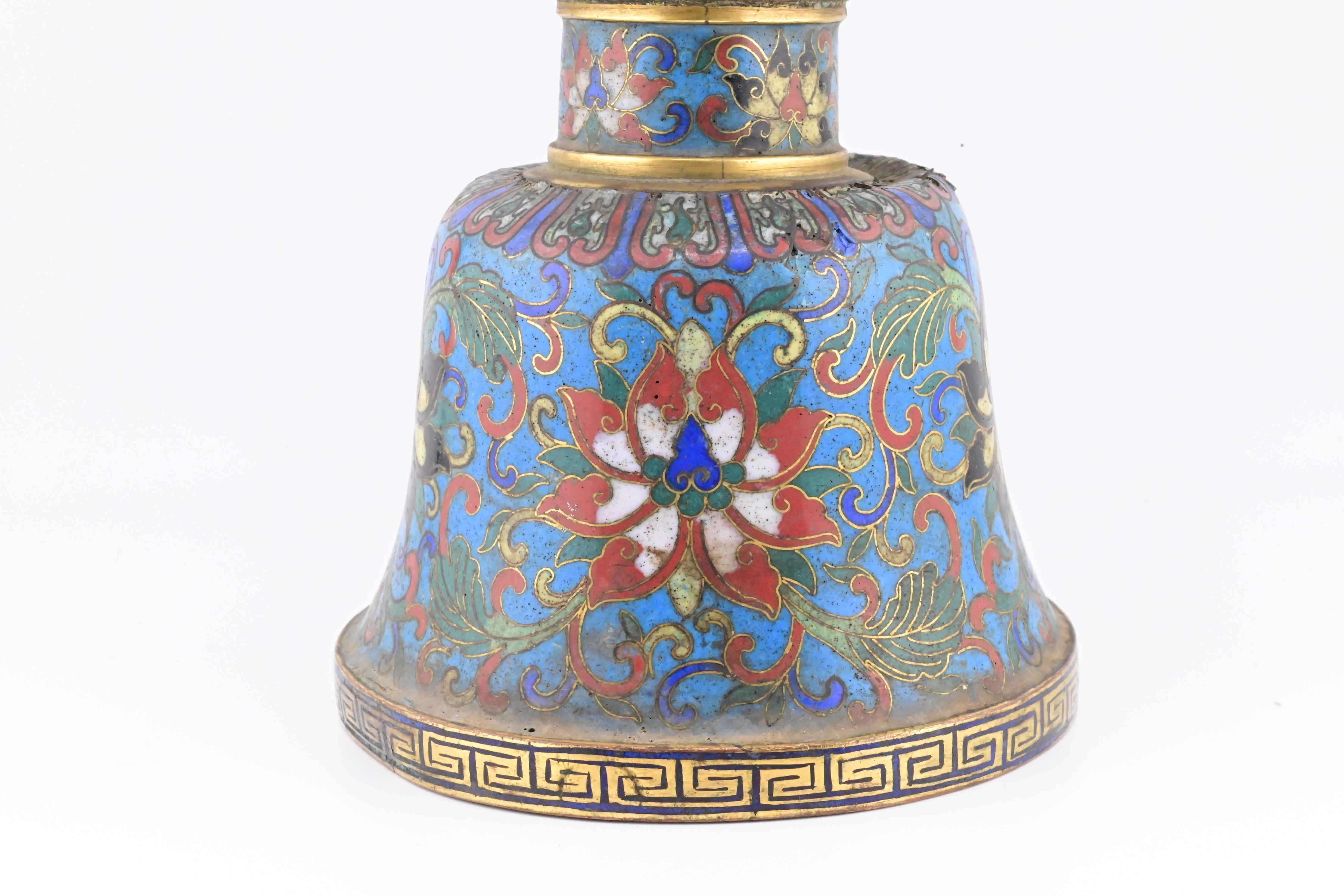 18th Century Chinese Cloisonné Bronze Candle Holder Qianlong Period For Sale 3