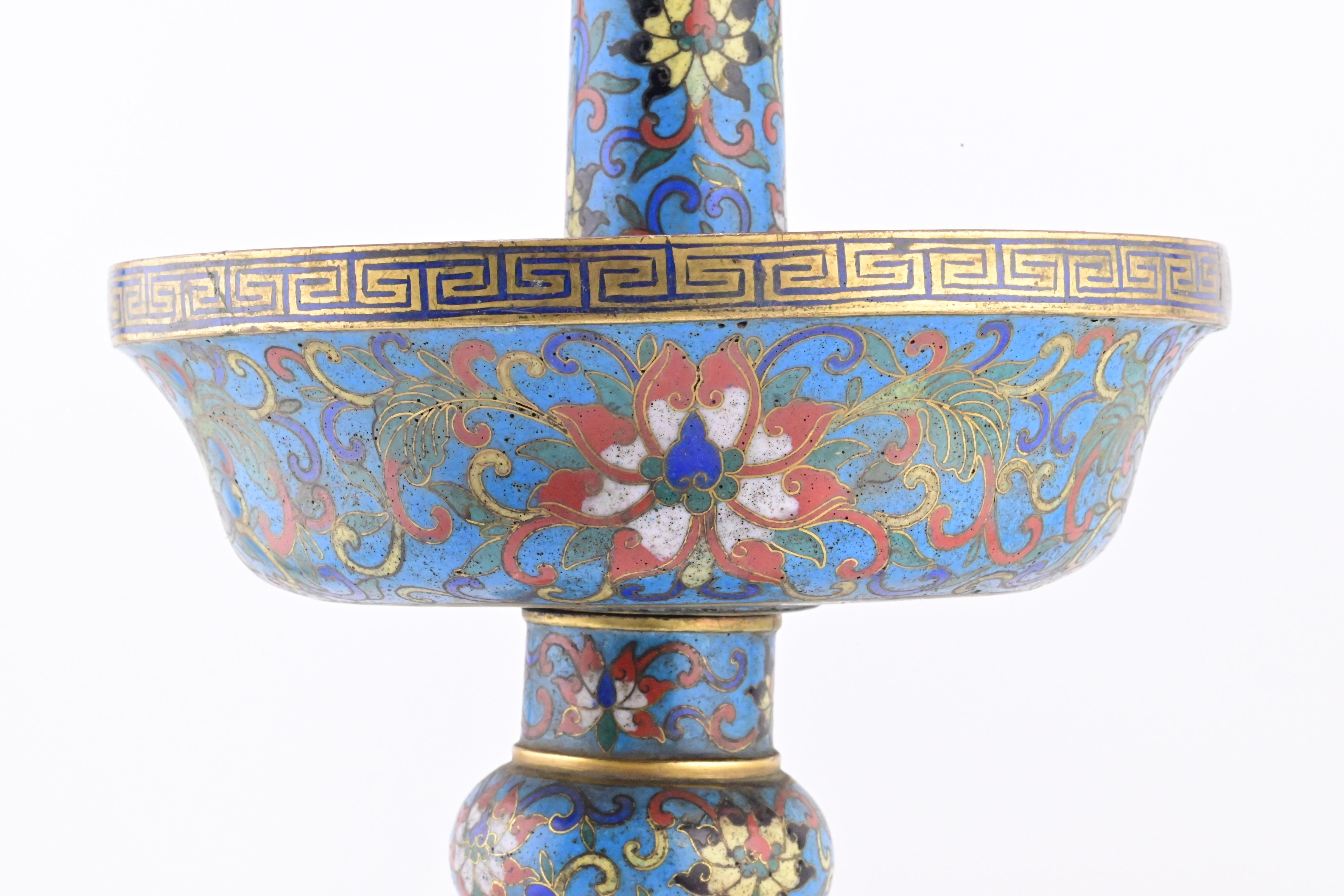 18th Century Chinese Cloisonné Bronze Candle Holder Qianlong Period For Sale 4