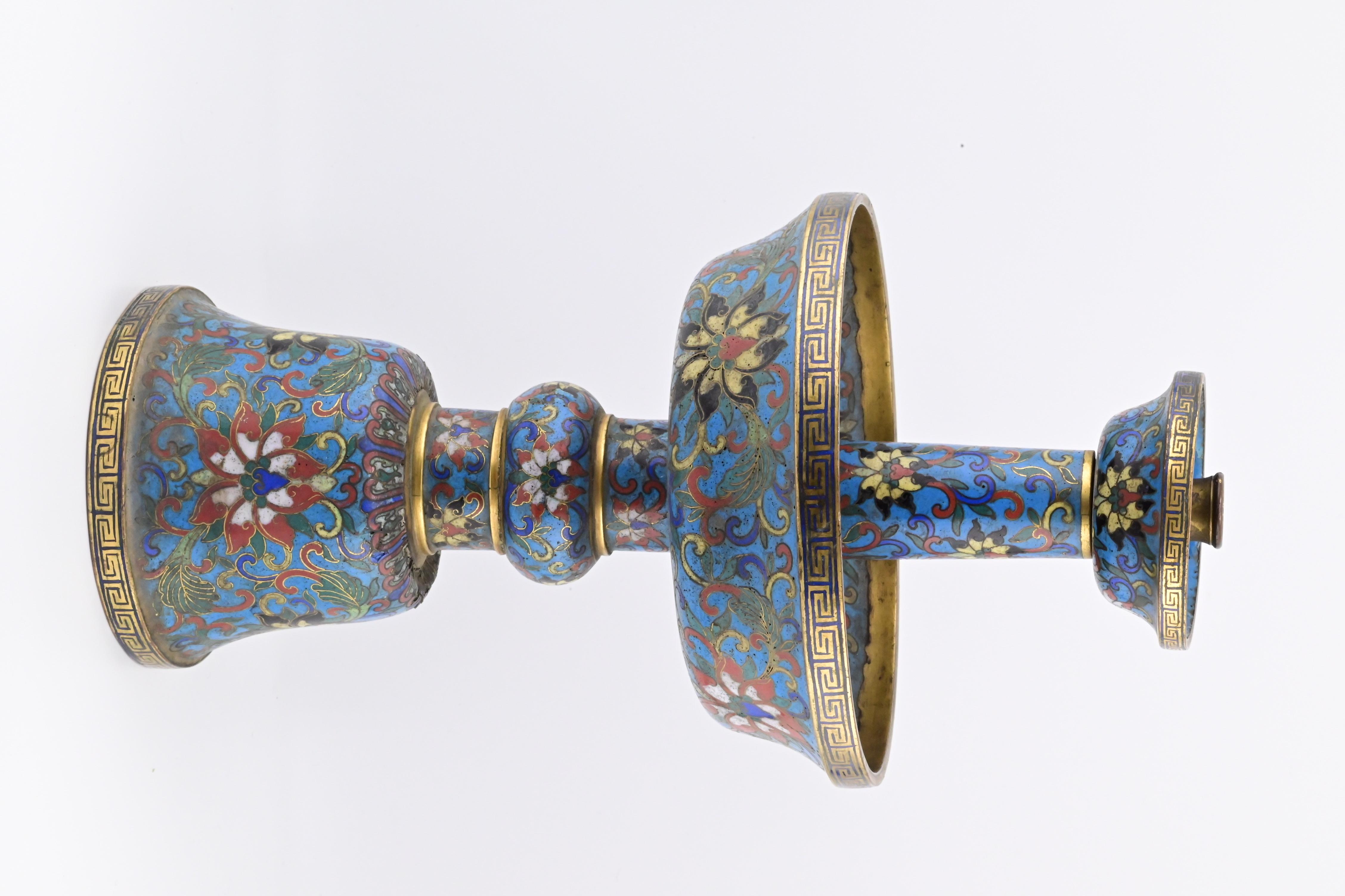 18th Century Chinese Cloisonné Bronze Candle Holder Qianlong Period For Sale 5