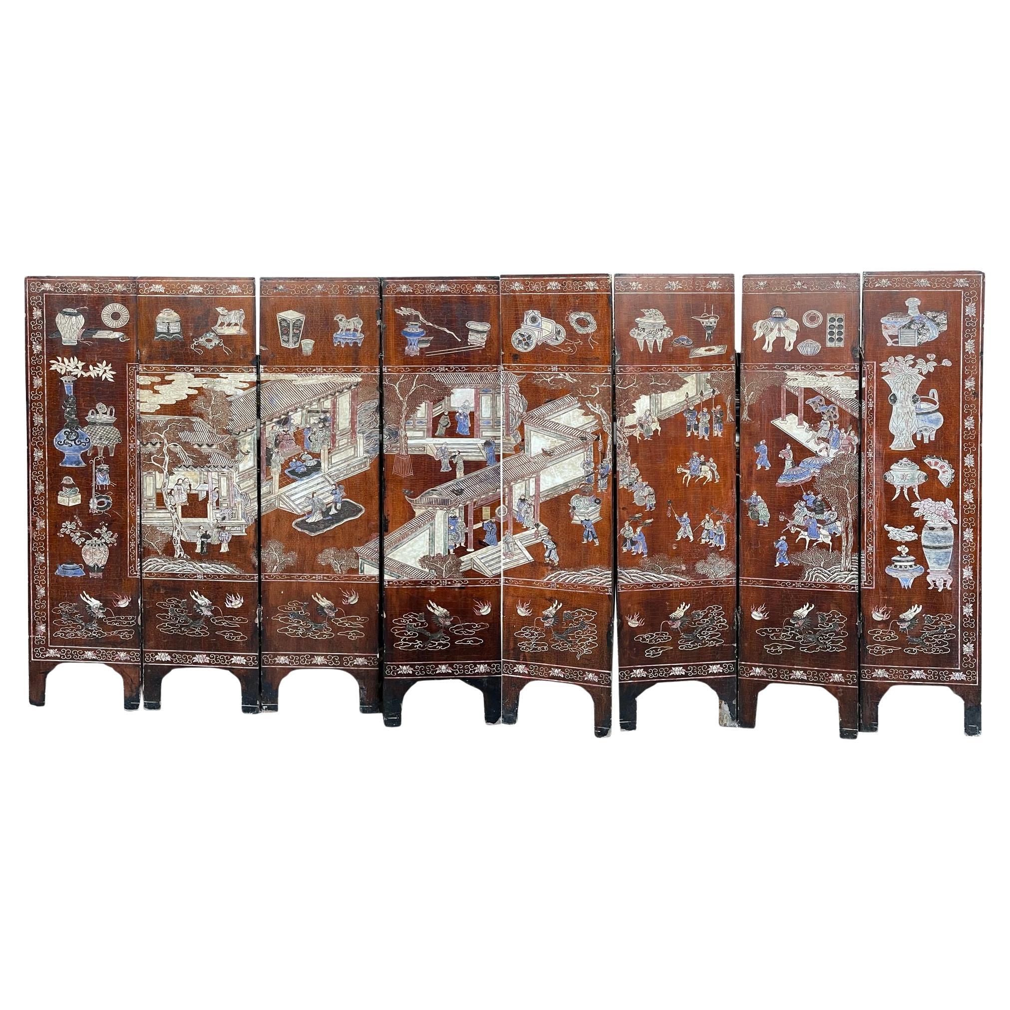 18th Century Chinese Coromandel lacquer eight fold screen For Sale