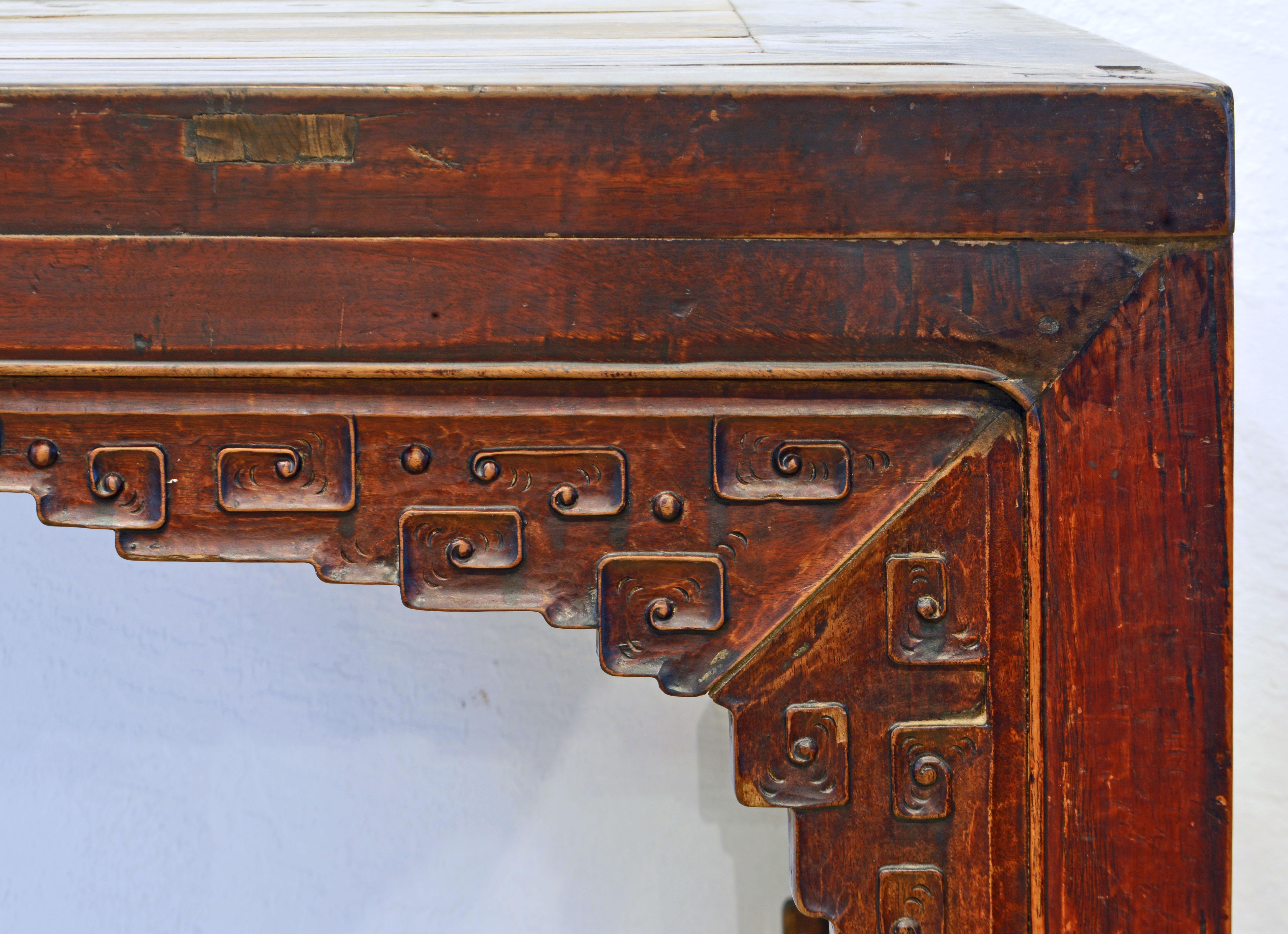 18th Century Chinese Eight Immortals Table with Carved Apron and Legs 1