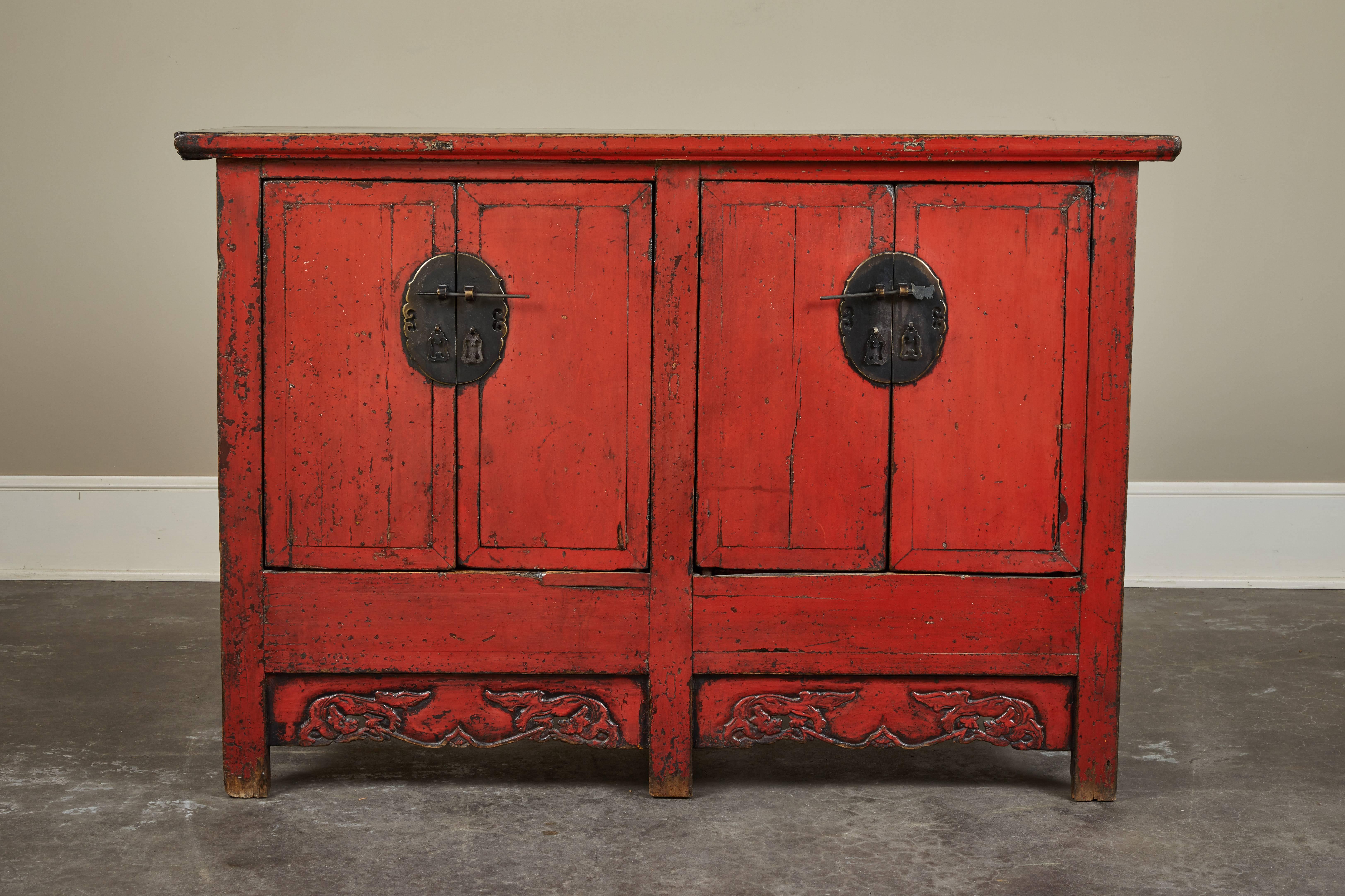 18th Century Chinese Elm Four-Door Side Cabinet For Sale 5