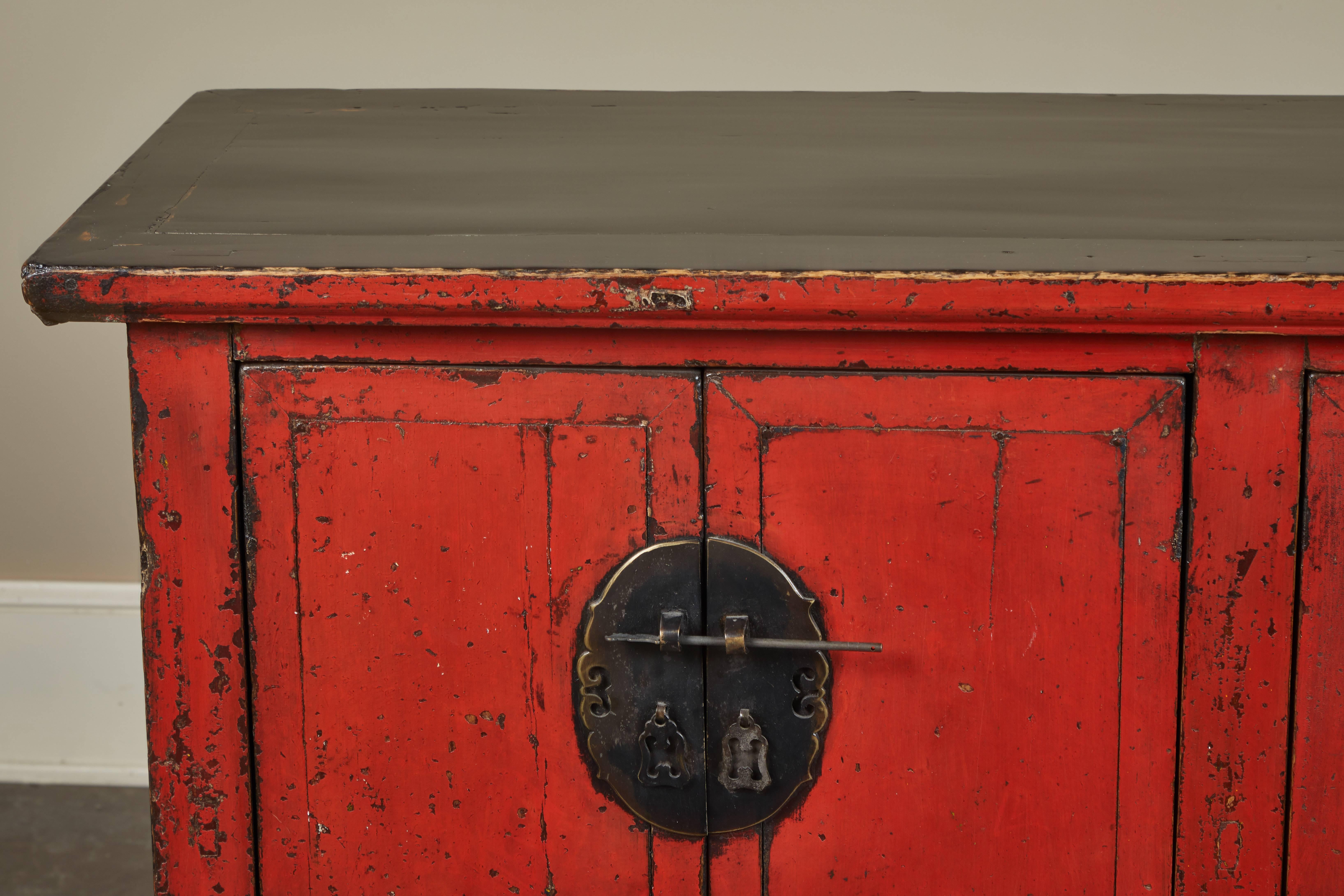 18th Century Chinese Elm Four-Door Side Cabinet For Sale 6