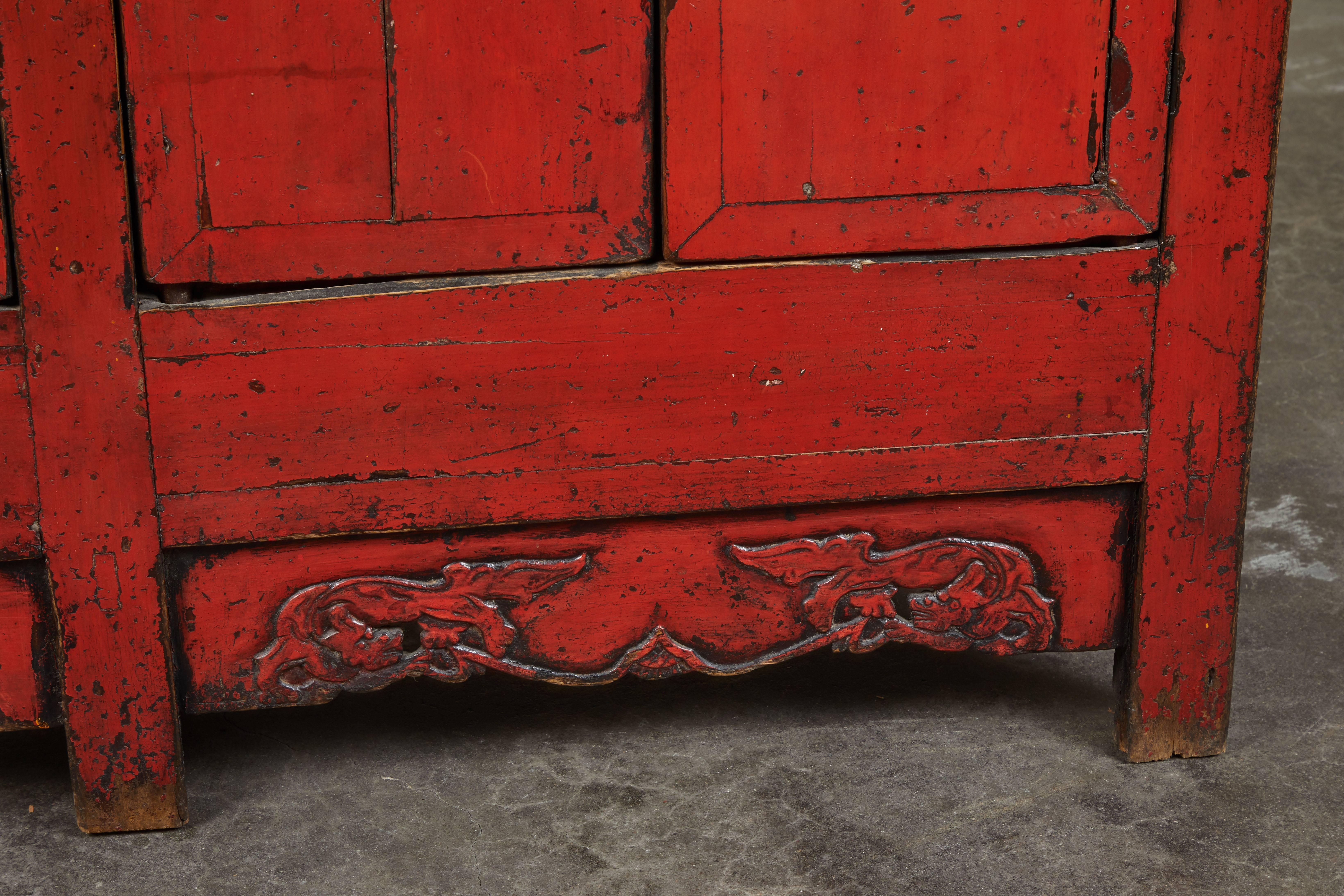 18th Century Chinese Elm Four-Door Side Cabinet For Sale 7