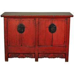 Antique 18th Century Chinese Elm Four-Door Side Cabinet