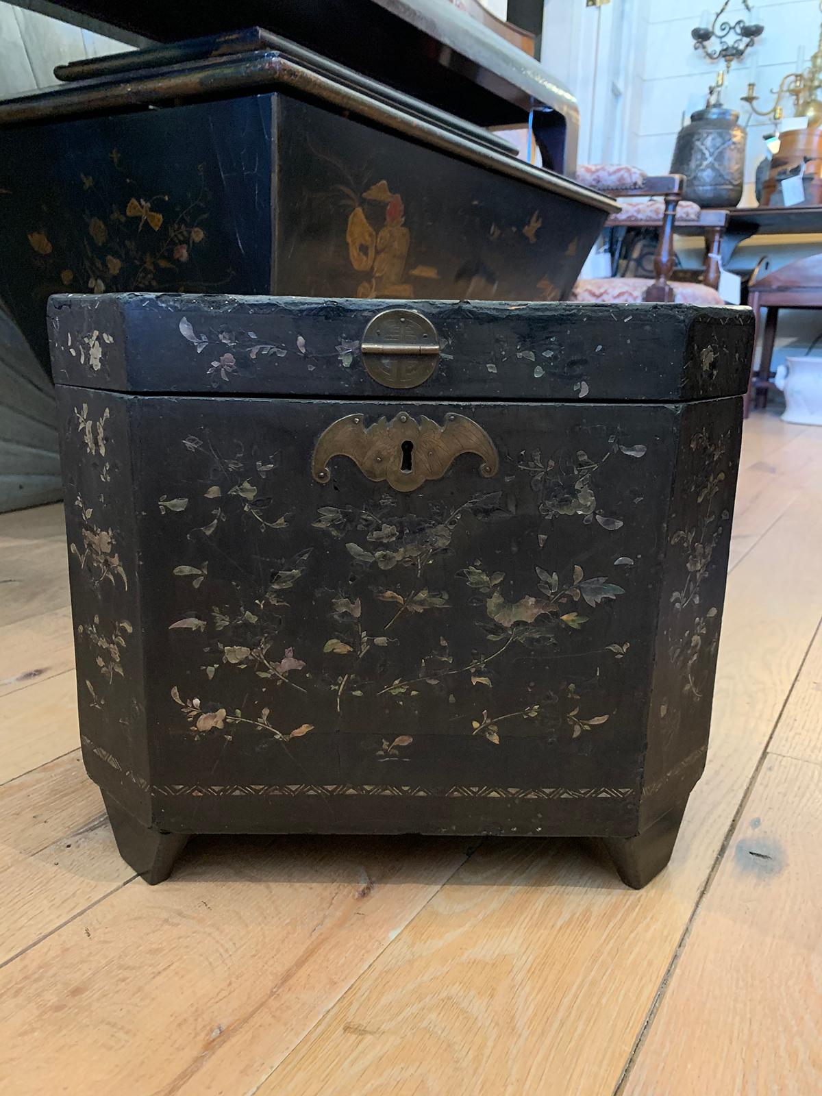 18th century Chinese elongated octagonal box with mother of pearl inlay.