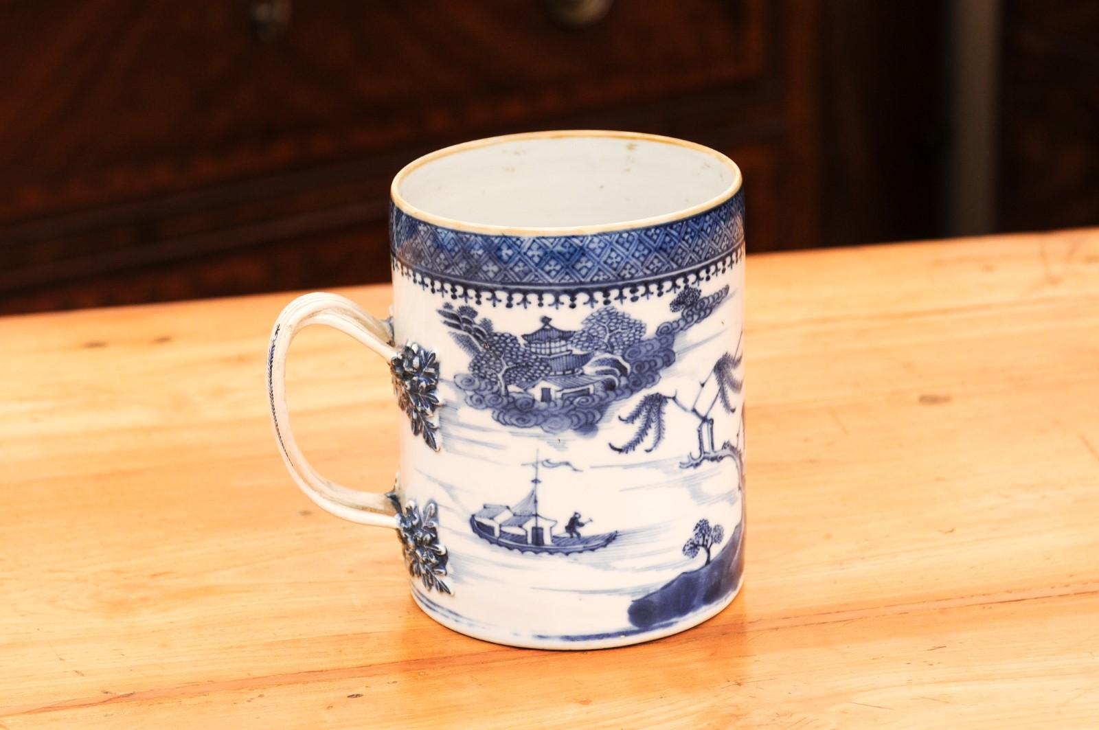 18th Century and Earlier 18th Century Chinese Export Blue and White Mug with Handle For Sale