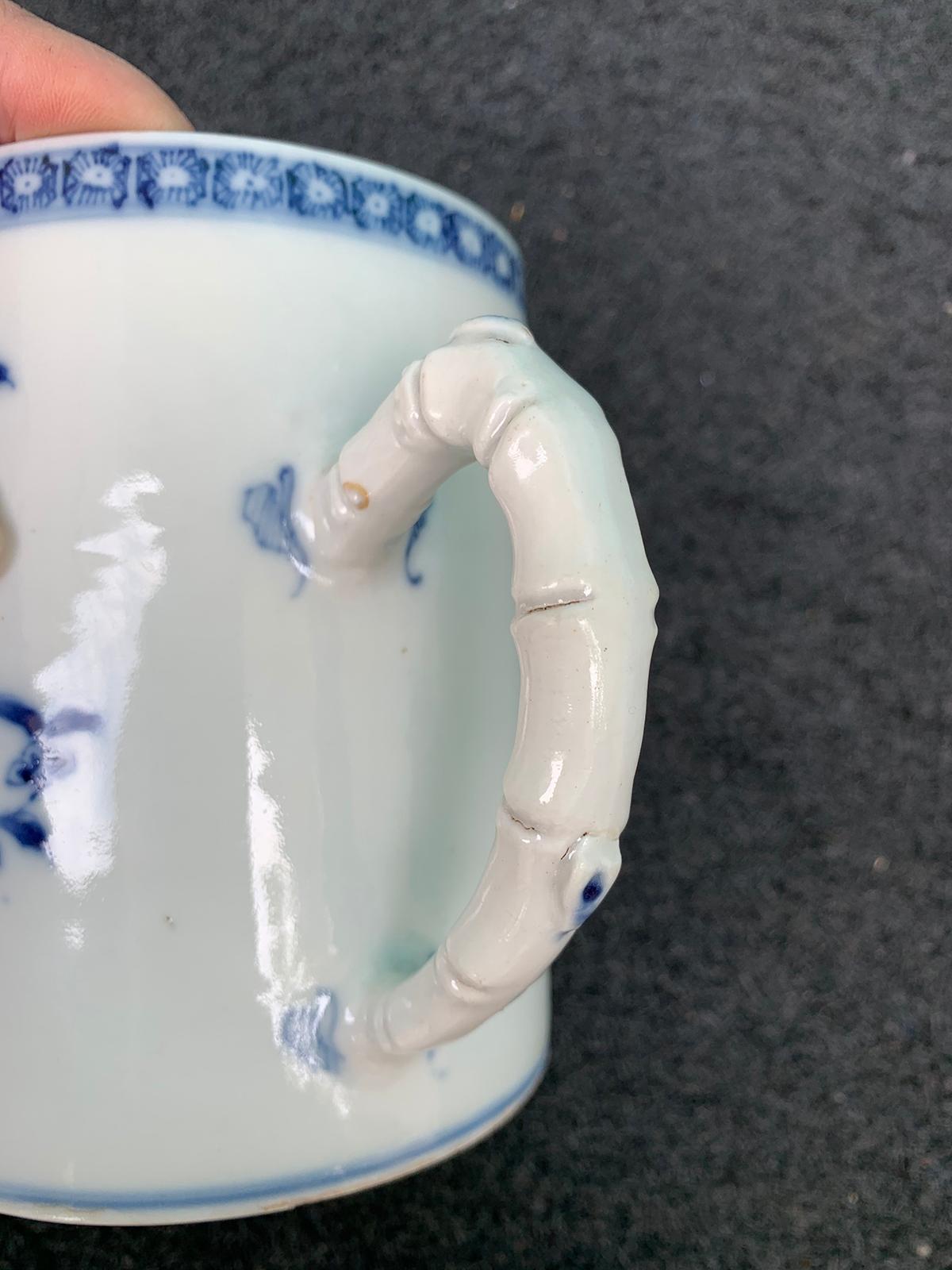 18th Century and Earlier 18th Century Chinese Export Blue and White Porcelain Mug For Sale