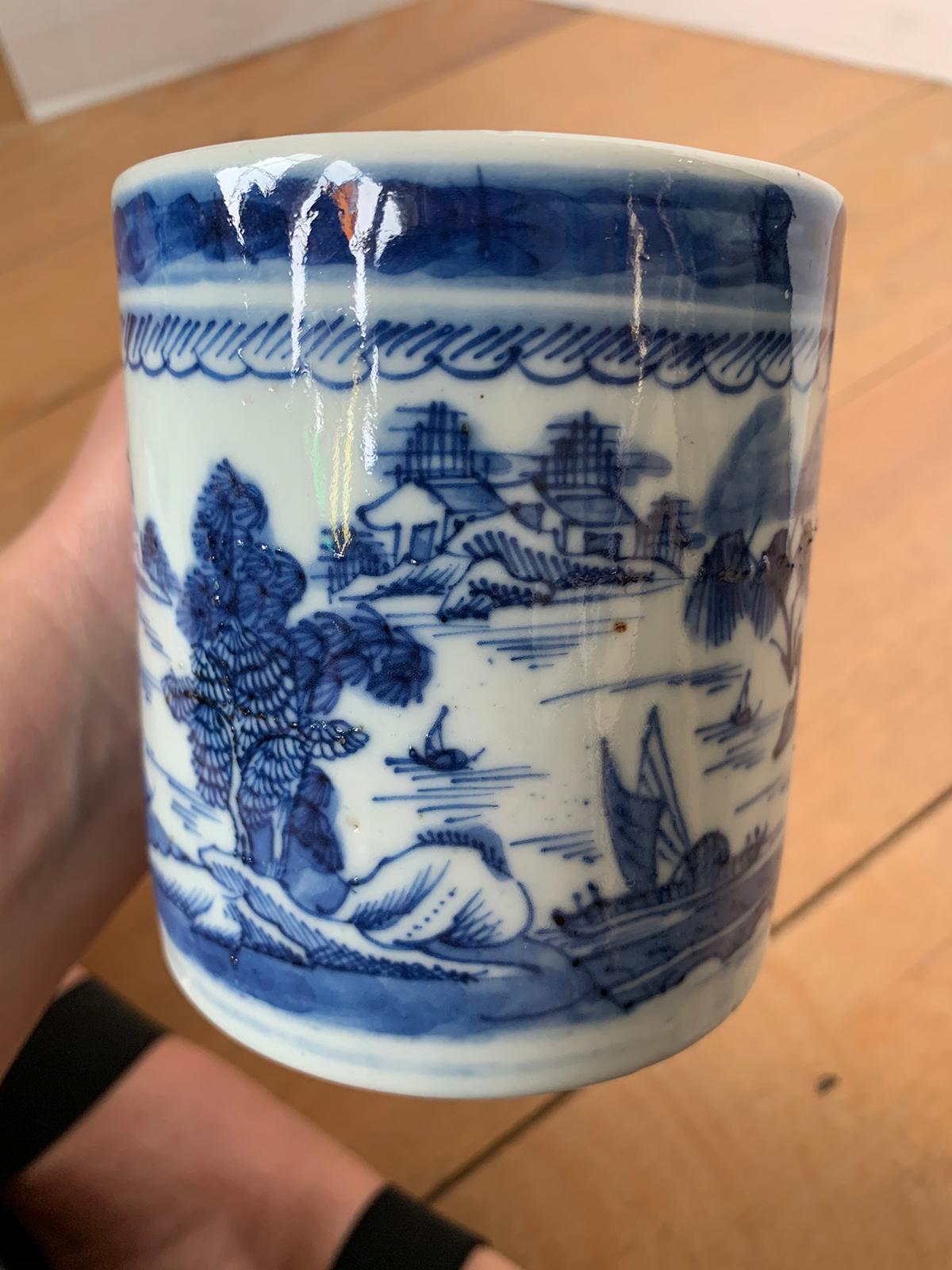 18th Century Chinese Export Canton Ware Blue and White Porcelain Mug, Unmarked 3