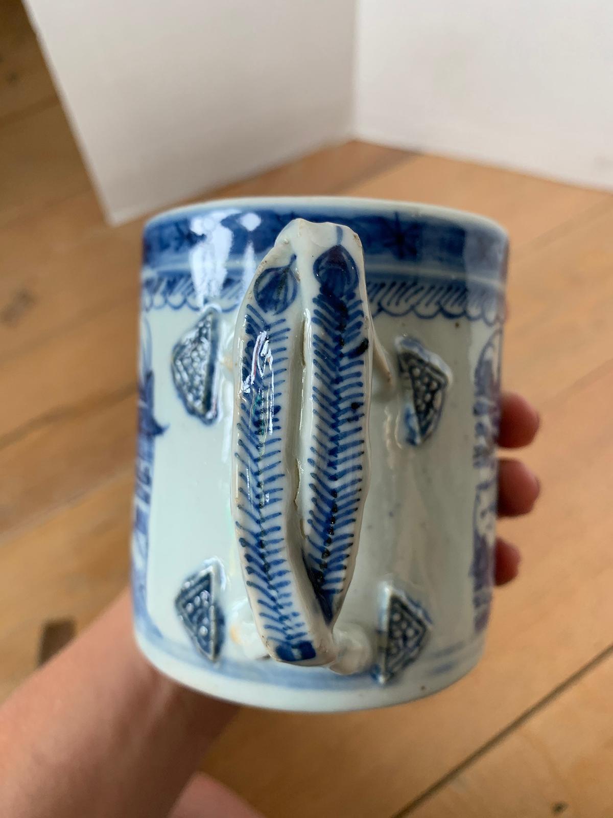 18th Century Chinese Export Canton Ware Blue and White Porcelain Mug, Unmarked 5