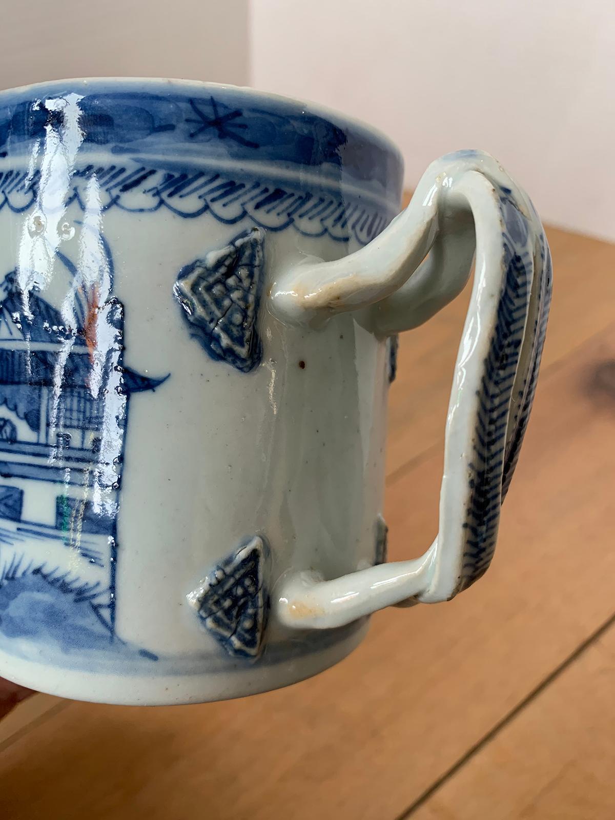 18th Century Chinese Export Canton Ware Blue and White Porcelain Mug, Unmarked 6