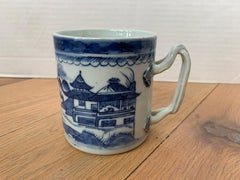 18th Century Chinese Export Canton Ware Blue and White Porcelain Mug, Unmarked