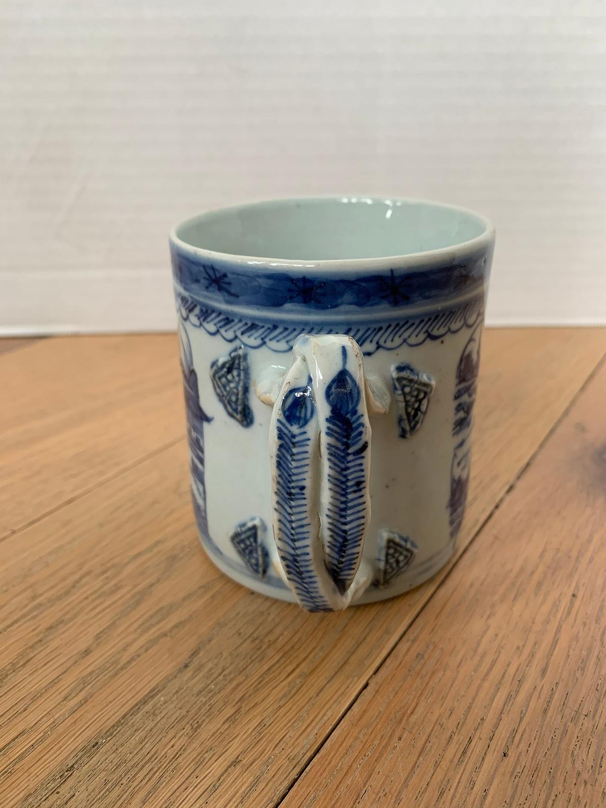 18th Century Chinese Export Canton Ware Blue and White Porcelain Mug, Unmarked 1