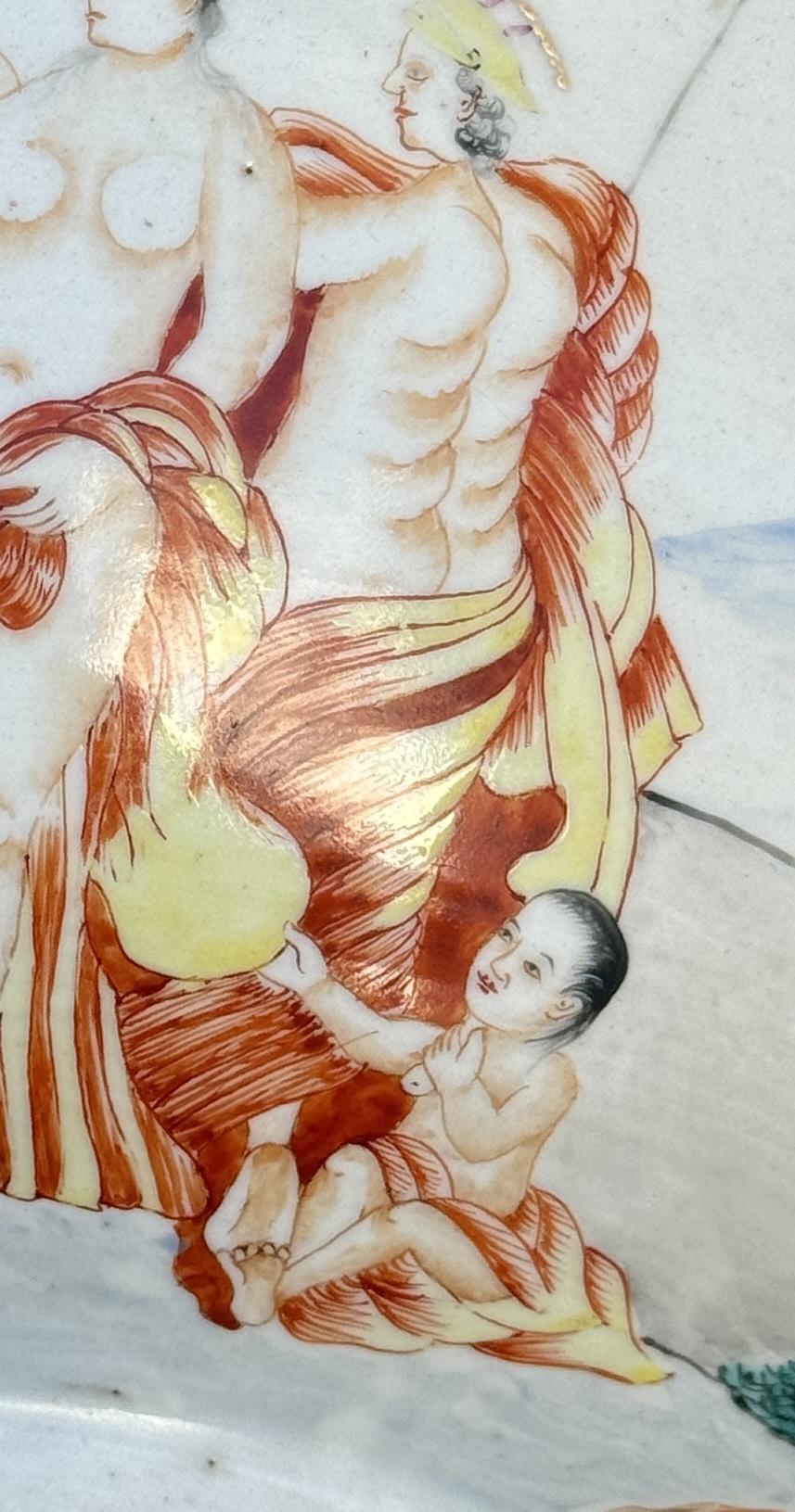 Cuenco de porcelana rosa familiar de exportación china del siglo XVIII con tema europeo en venta 12