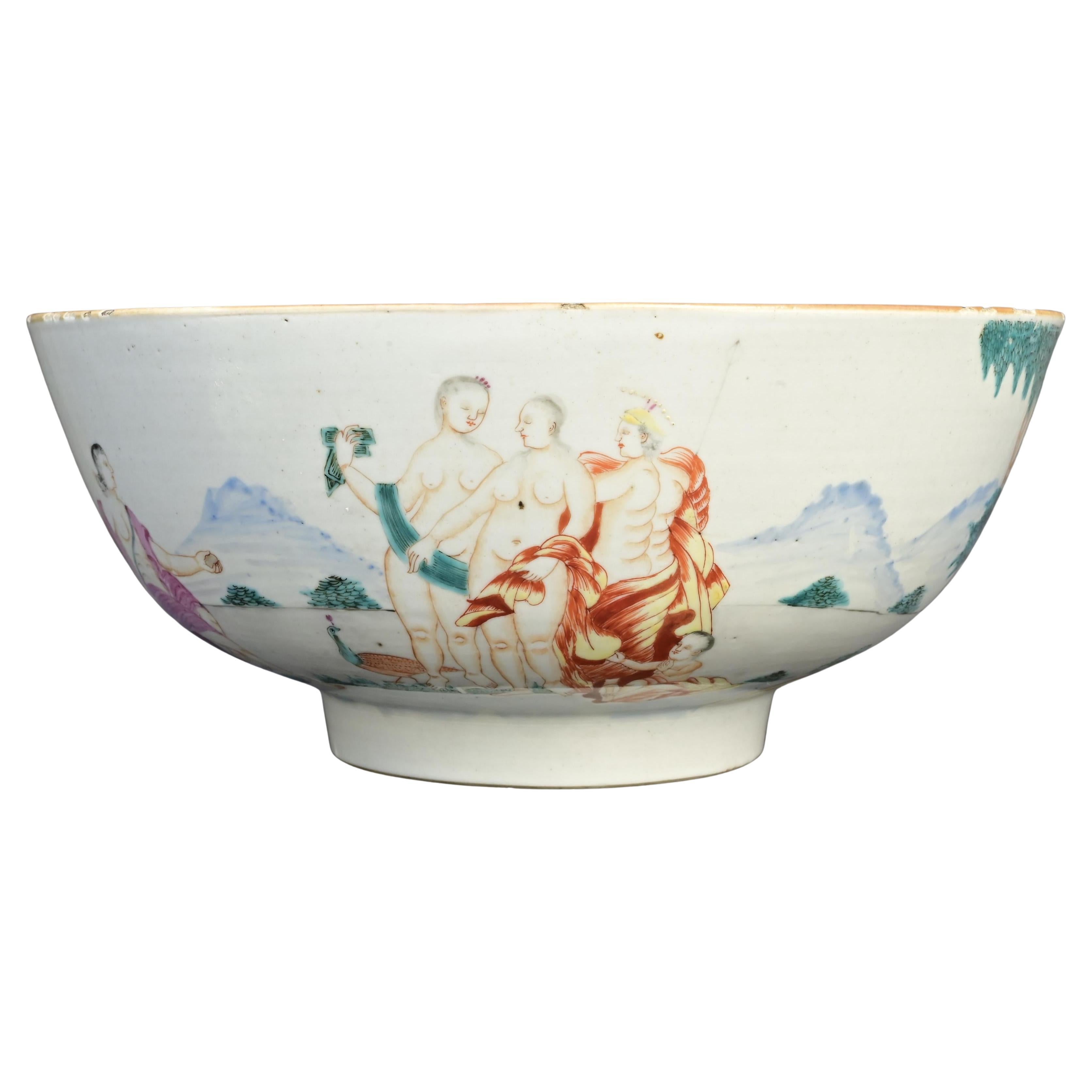 Chinesische Export-Famille-Rose-Porzellanschale des 18. Jahrhunderts mit europäischem Motiv