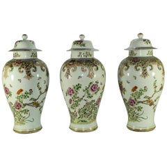 18th Century Chinese Export Five-Piece Famille Rose Porcelain Garniture of Vases