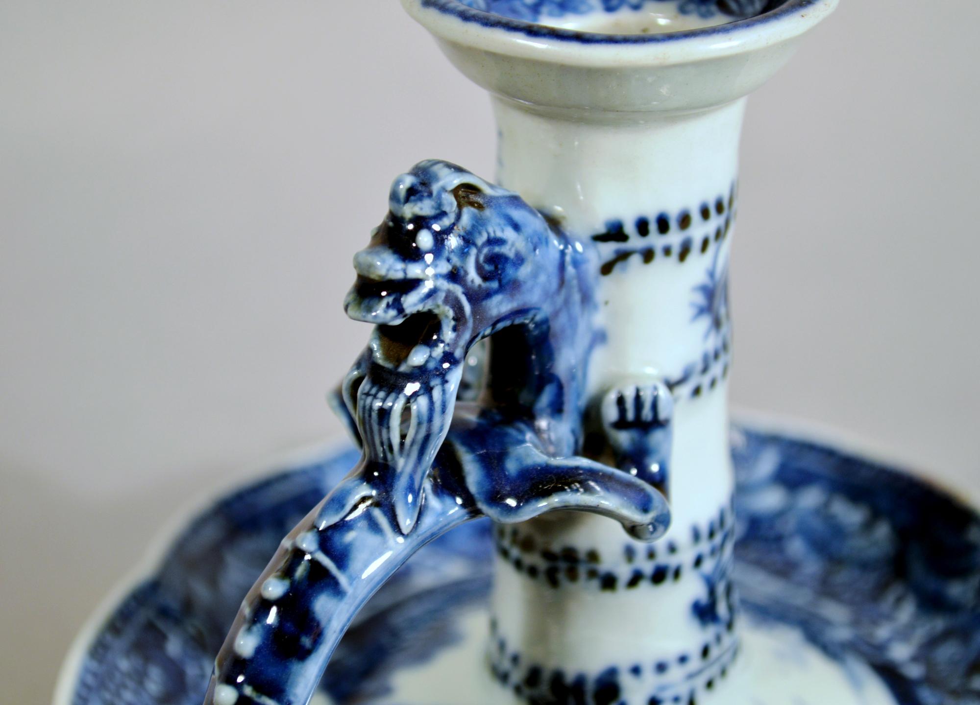 18th-Century Chinese Export Porcelain Blue and White Dragon Chamberstick 2