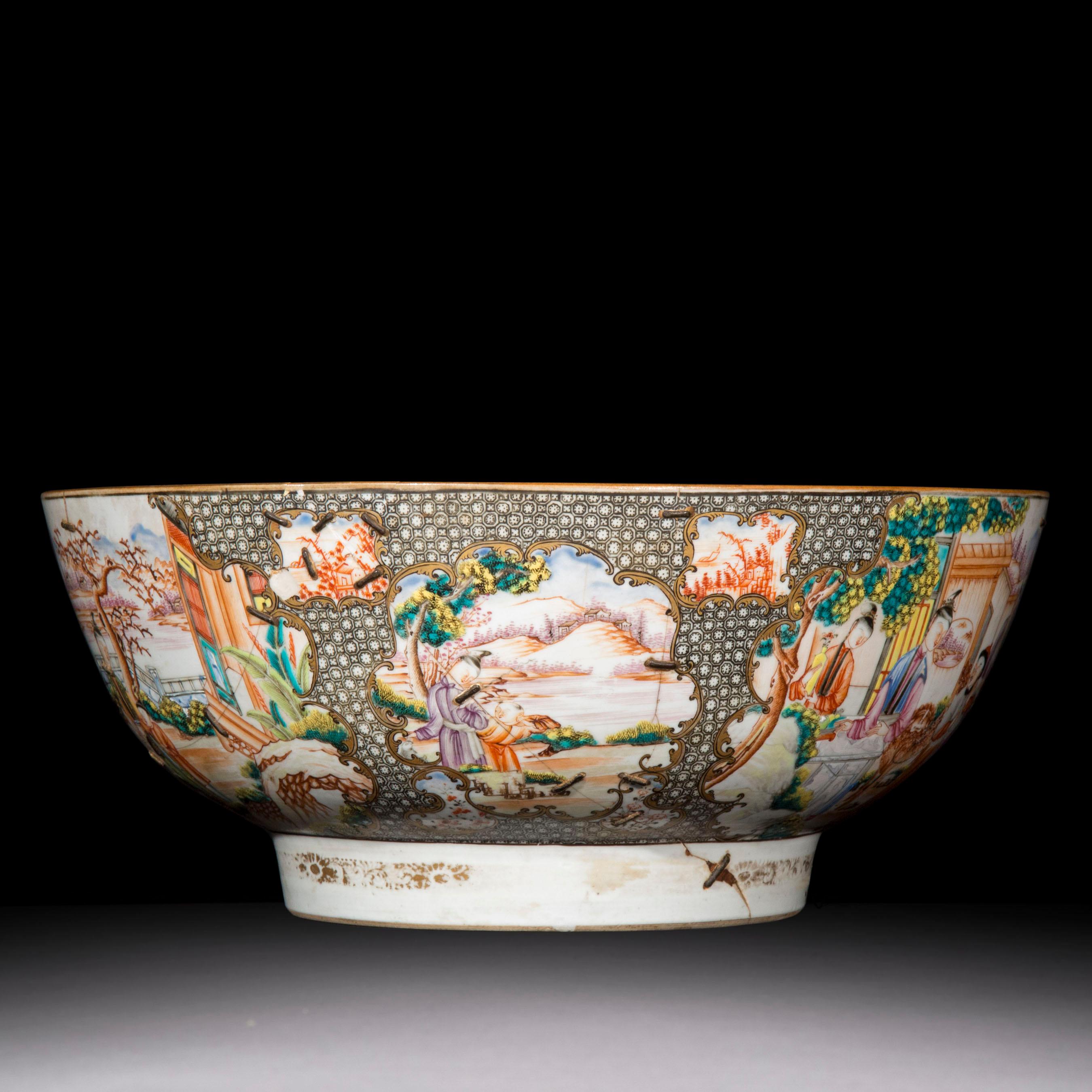 18th Century Chinese Export Porcelain Bowl with Old Riveted Repairs 6