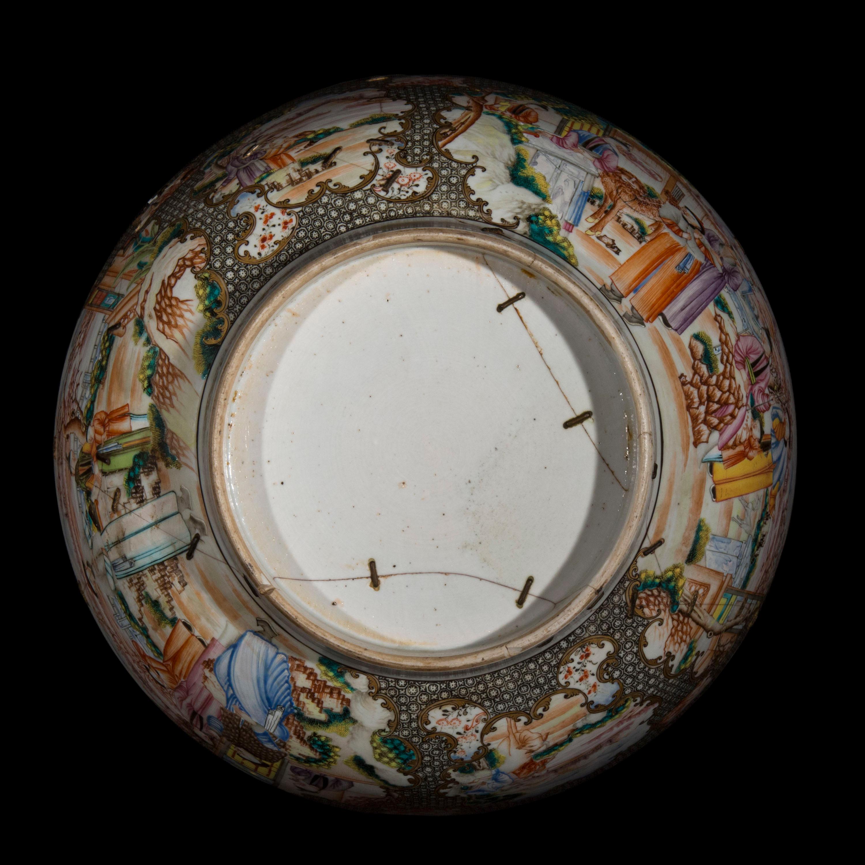 18th Century Chinese Export Porcelain Bowl with Old Riveted Repairs 8