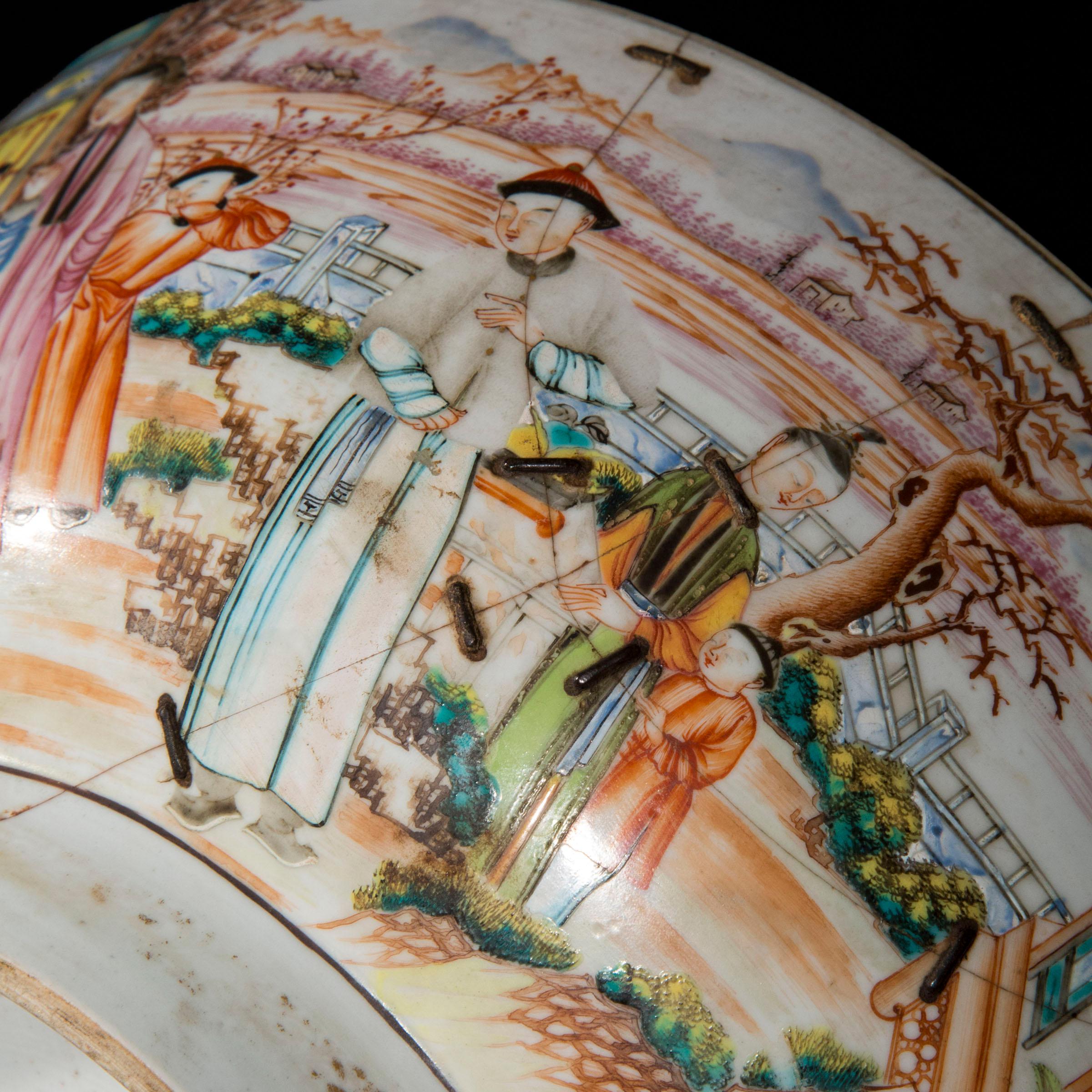 18th Century Chinese Export Porcelain Bowl with Old Riveted Repairs 9