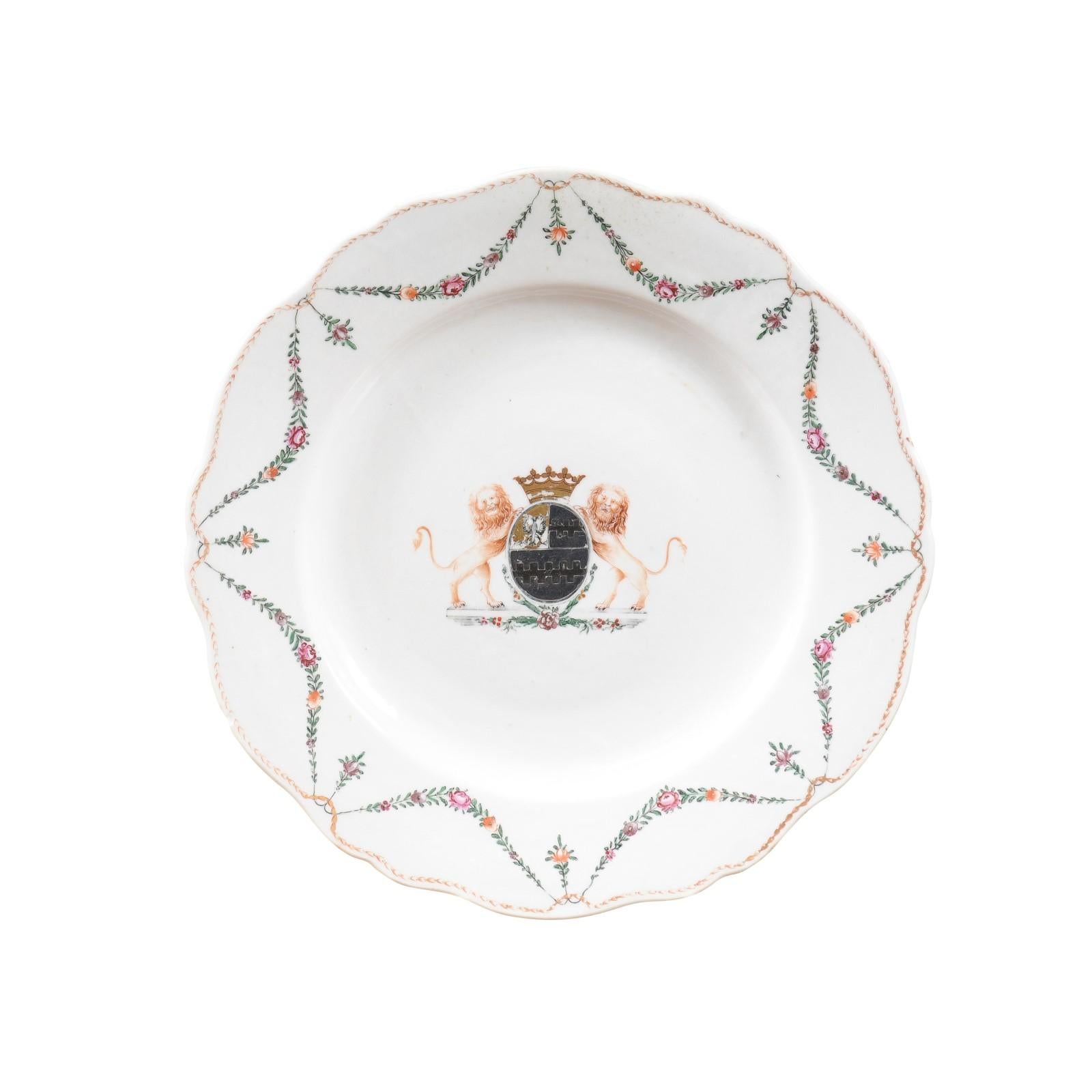 18th Century Chinese Export Porcelain Cake Plate / Charger with Armorial Crest For Sale 8