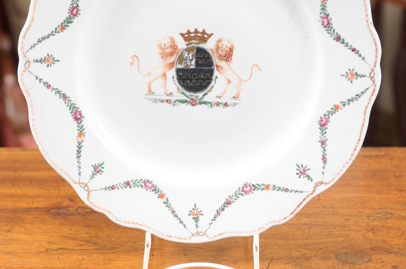 18th Century and Earlier 18th Century Chinese Export Porcelain Cake Plate / Charger with Armorial Crest For Sale