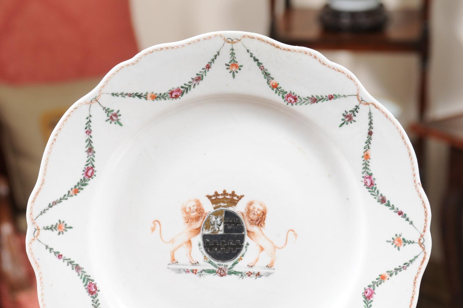 18th Century Chinese Export Porcelain Cake Plate / Charger with Armorial Crest For Sale 1